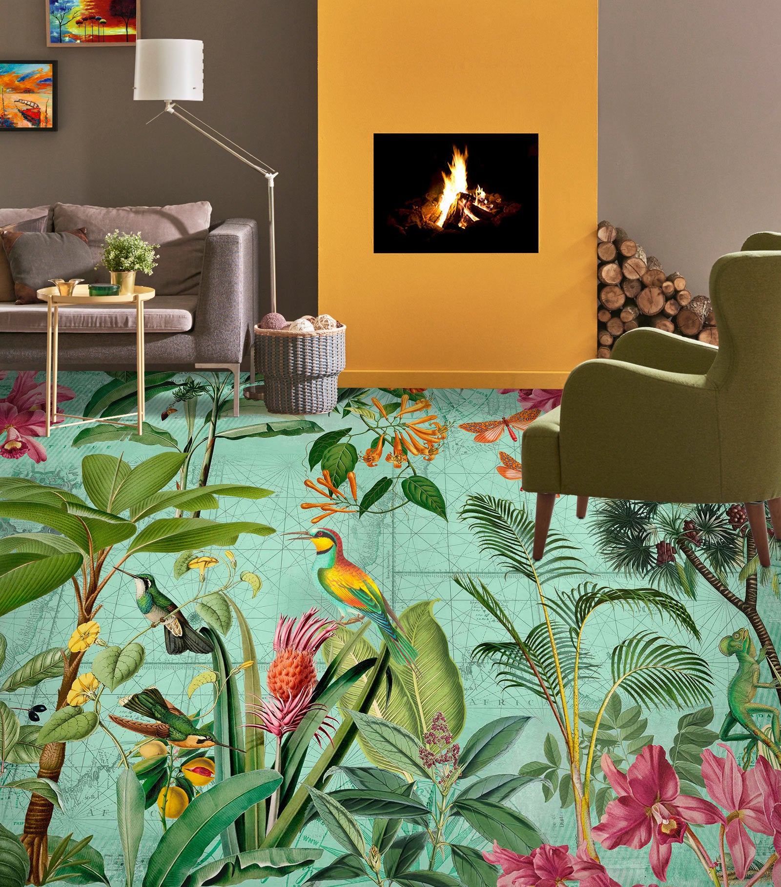 3D Flower Jungle Colorful Bird 10052 Andrea Haase Floor Mural  Wallpaper Murals Self-Adhesive Removable Print Epoxy