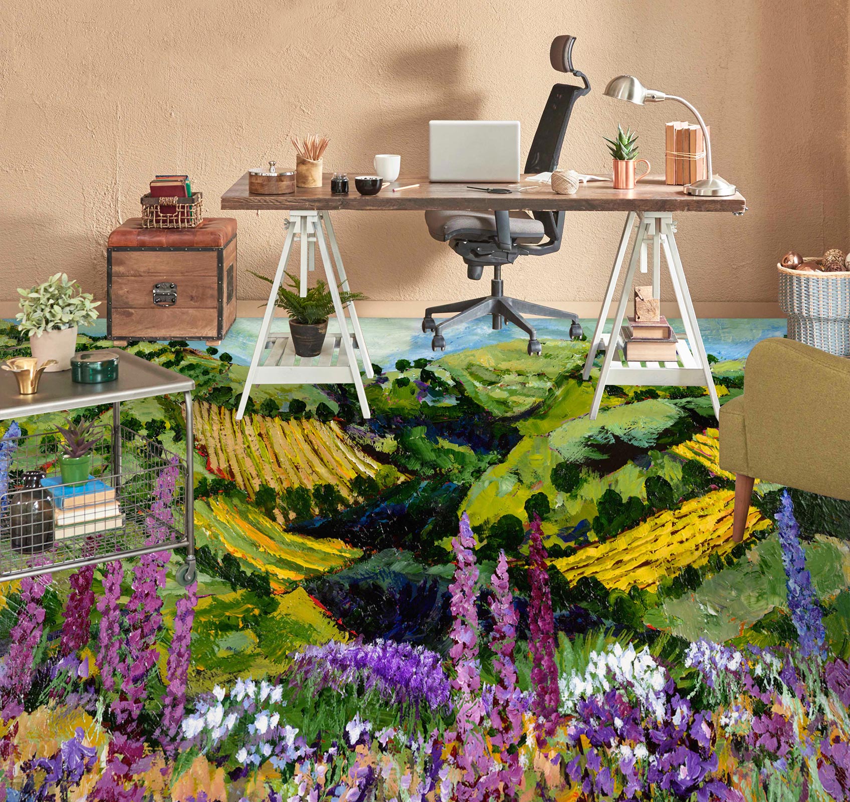 3D Field Hillside Meadow Flowers 9530 Allan P. Friedlander Floor Mural  Wallpaper Murals Self-Adhesive Removable Print Epoxy