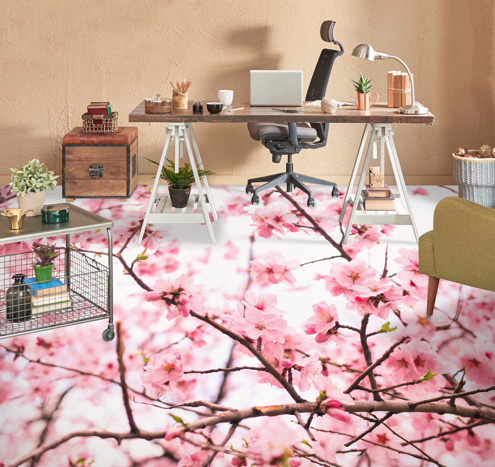 3D Peach Blossom 1239 Floor Mural  Wallpaper Murals Self-Adhesive Removable Print Epoxy