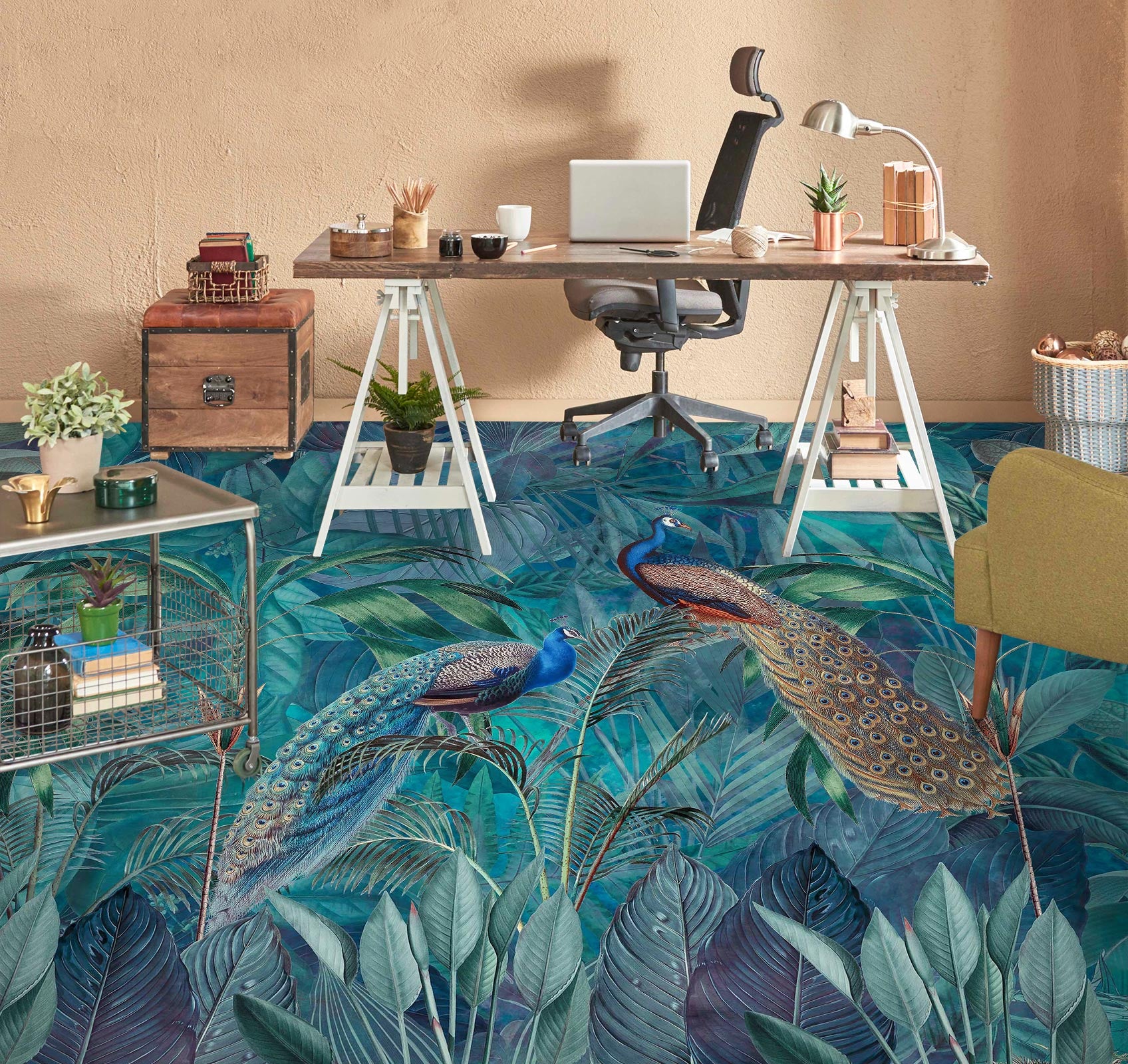 3D Grove Peacock 10043 Andrea Haase Floor Mural  Wallpaper Murals Self-Adhesive Removable Print Epoxy