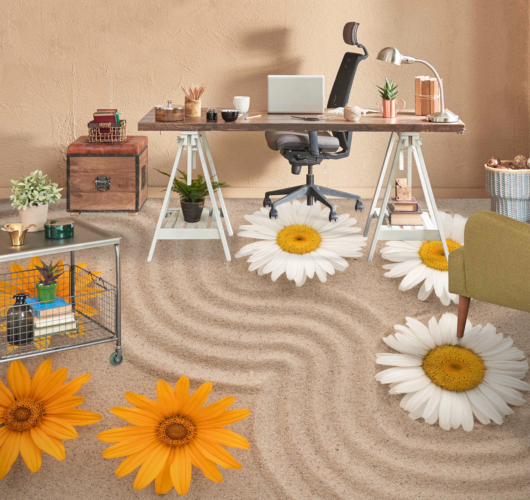3D Beach And Chrysanthemum 378 Floor Mural  Wallpaper Murals Rug & Mat Print Epoxy waterproof bath floor