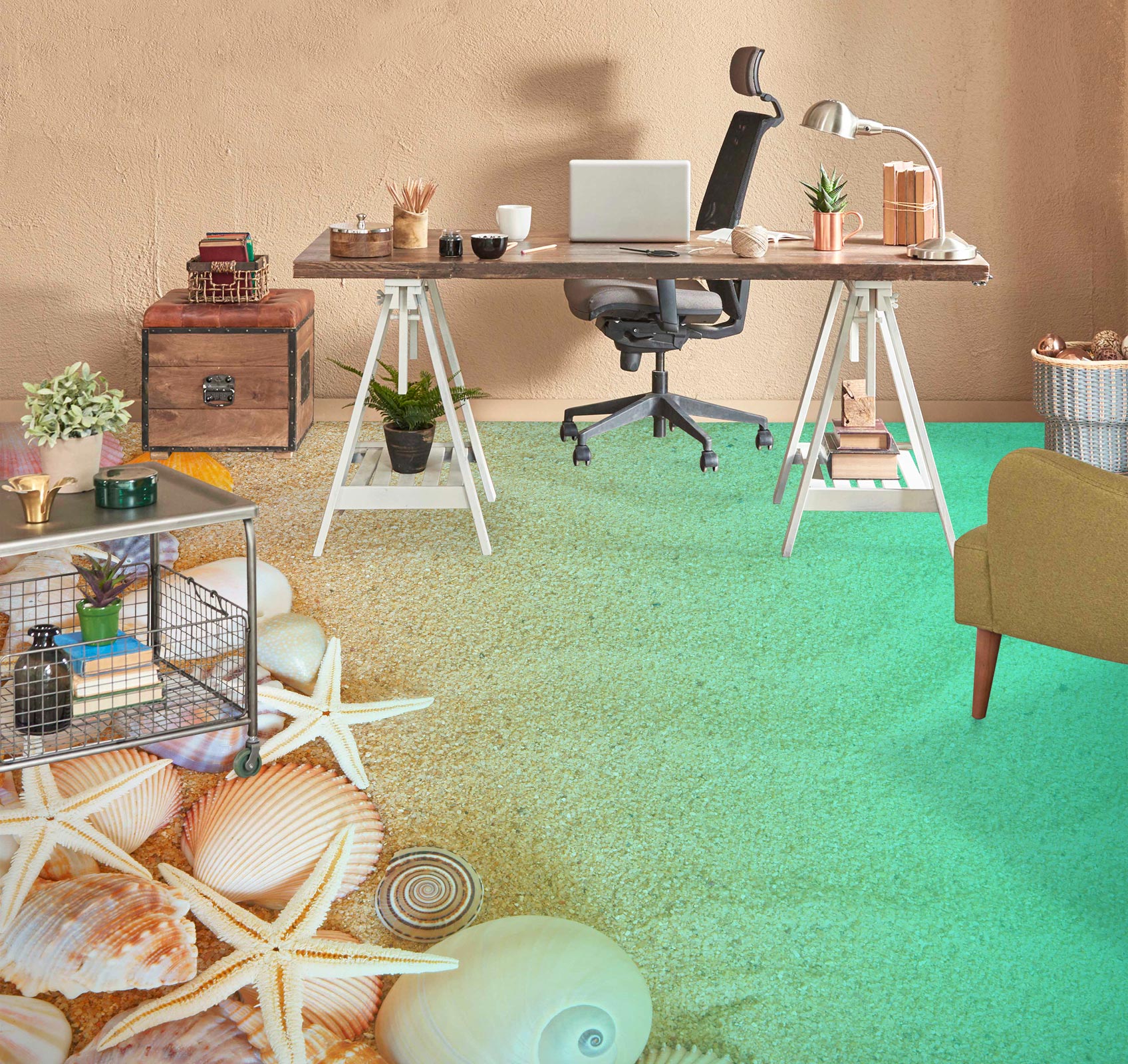 3D Starfish And Conch 100 Floor Mural  Wallpaper Murals Rug & Mat Print Epoxy waterproof bath floor