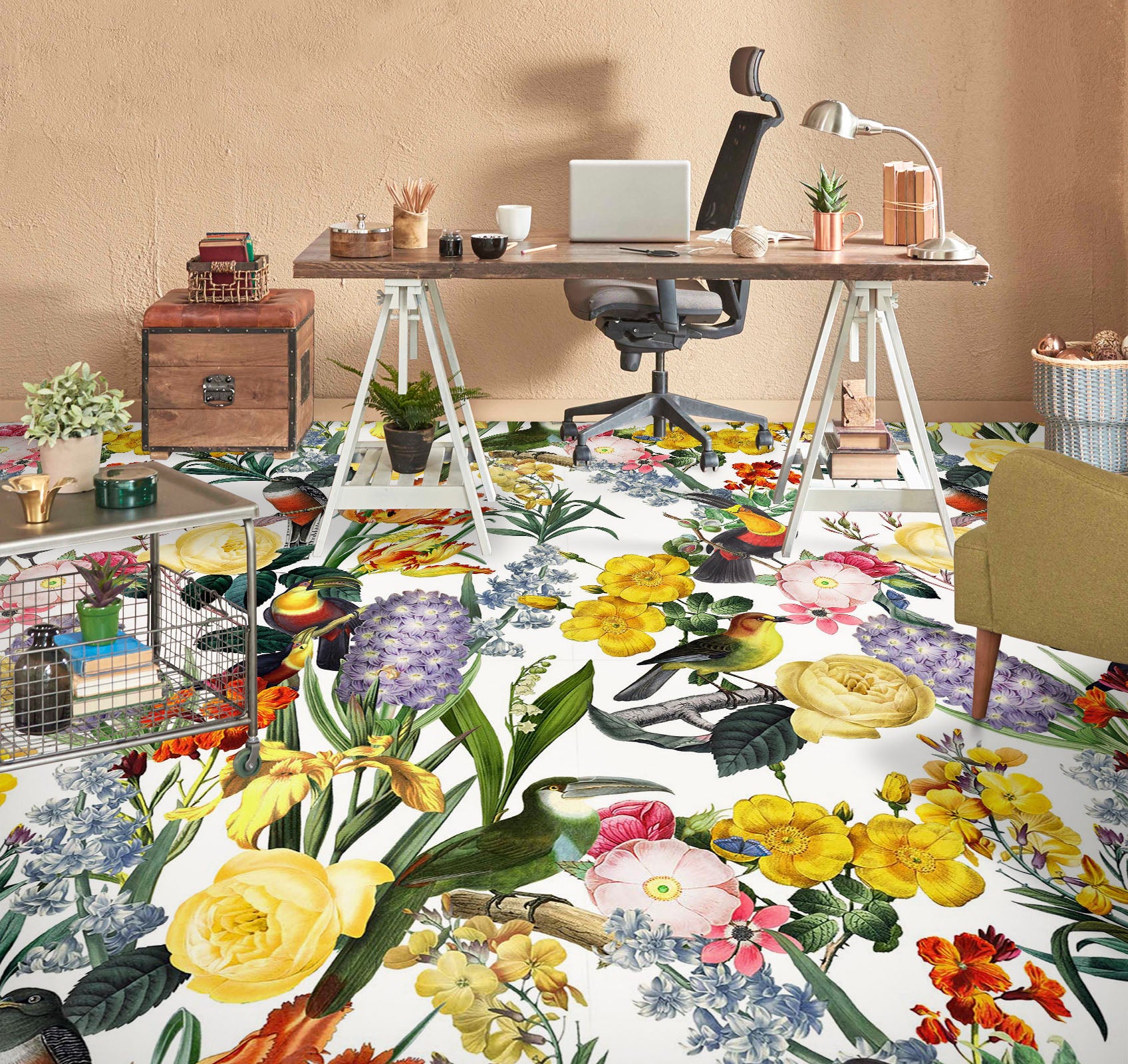 3D Colorful Flower Bird 99221 Uta Naumann Floor Mural  Wallpaper Murals Self-Adhesive Removable Print Epoxy