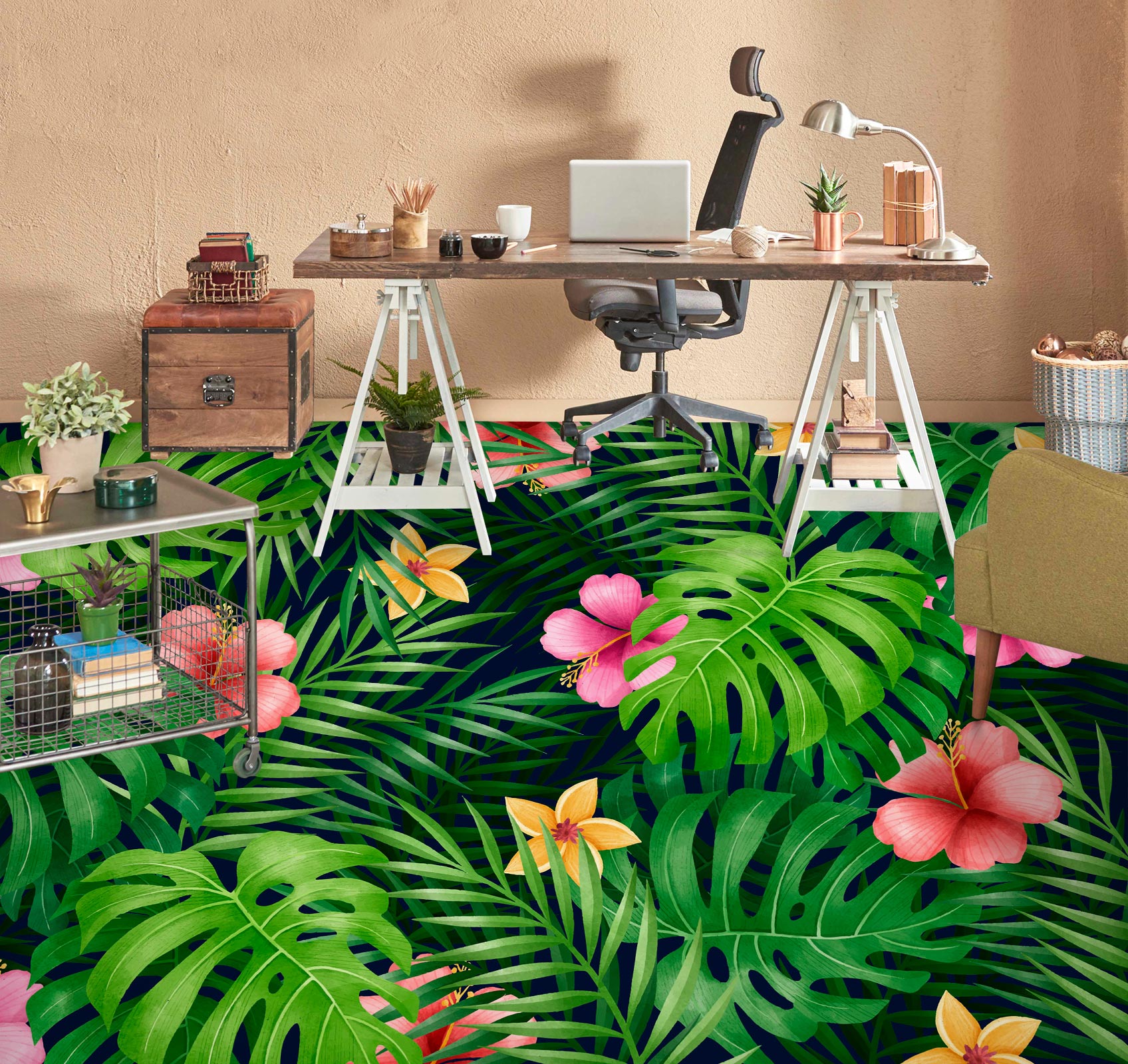 3D Pretty Flowers And Green Leaves 1158 Floor Mural  Wallpaper Murals Self-Adhesive Removable Print Epoxy