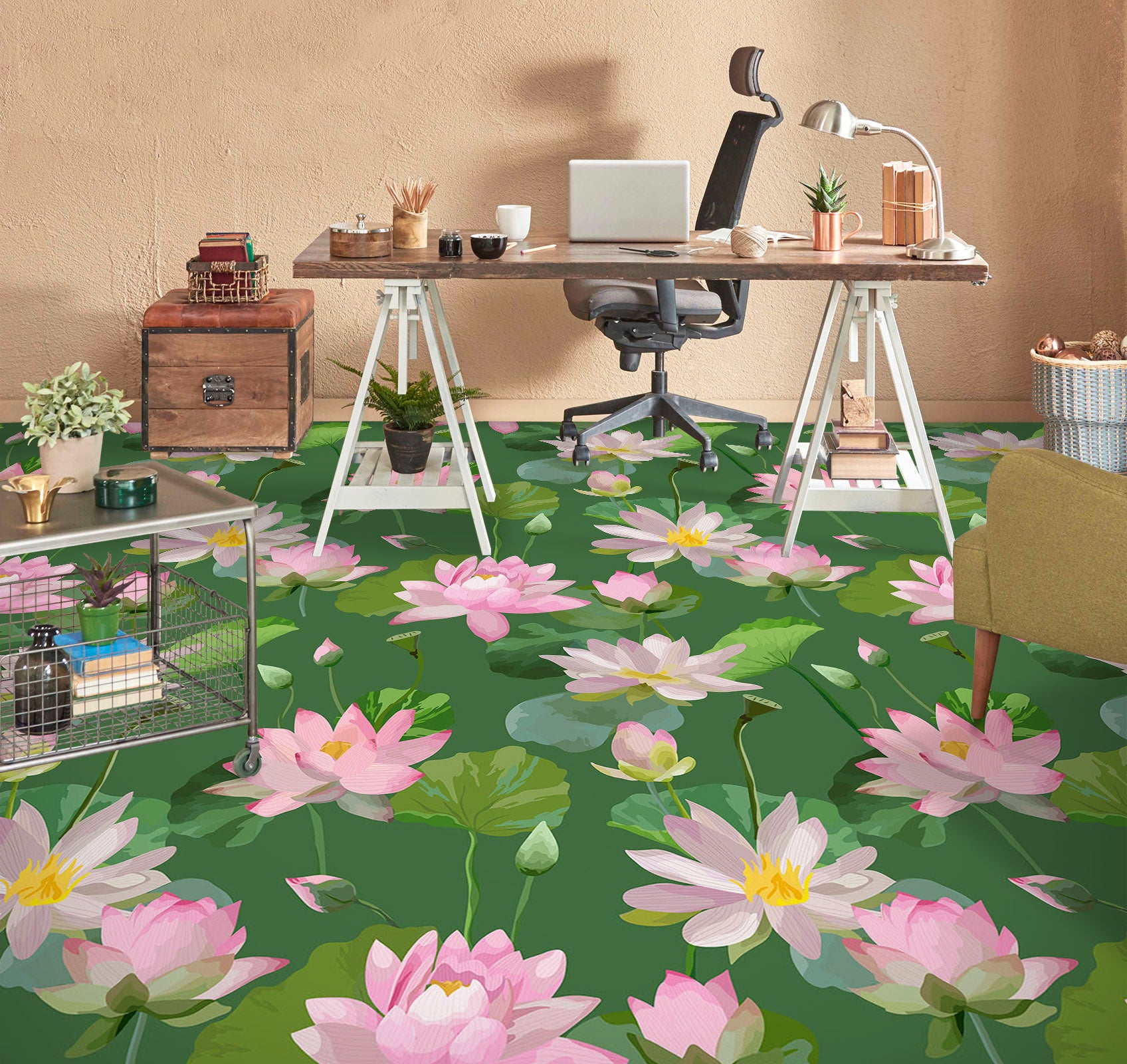 3D Pale Pink Lotus 1511 Floor Mural  Wallpaper Murals Self-Adhesive Removable Print Epoxy