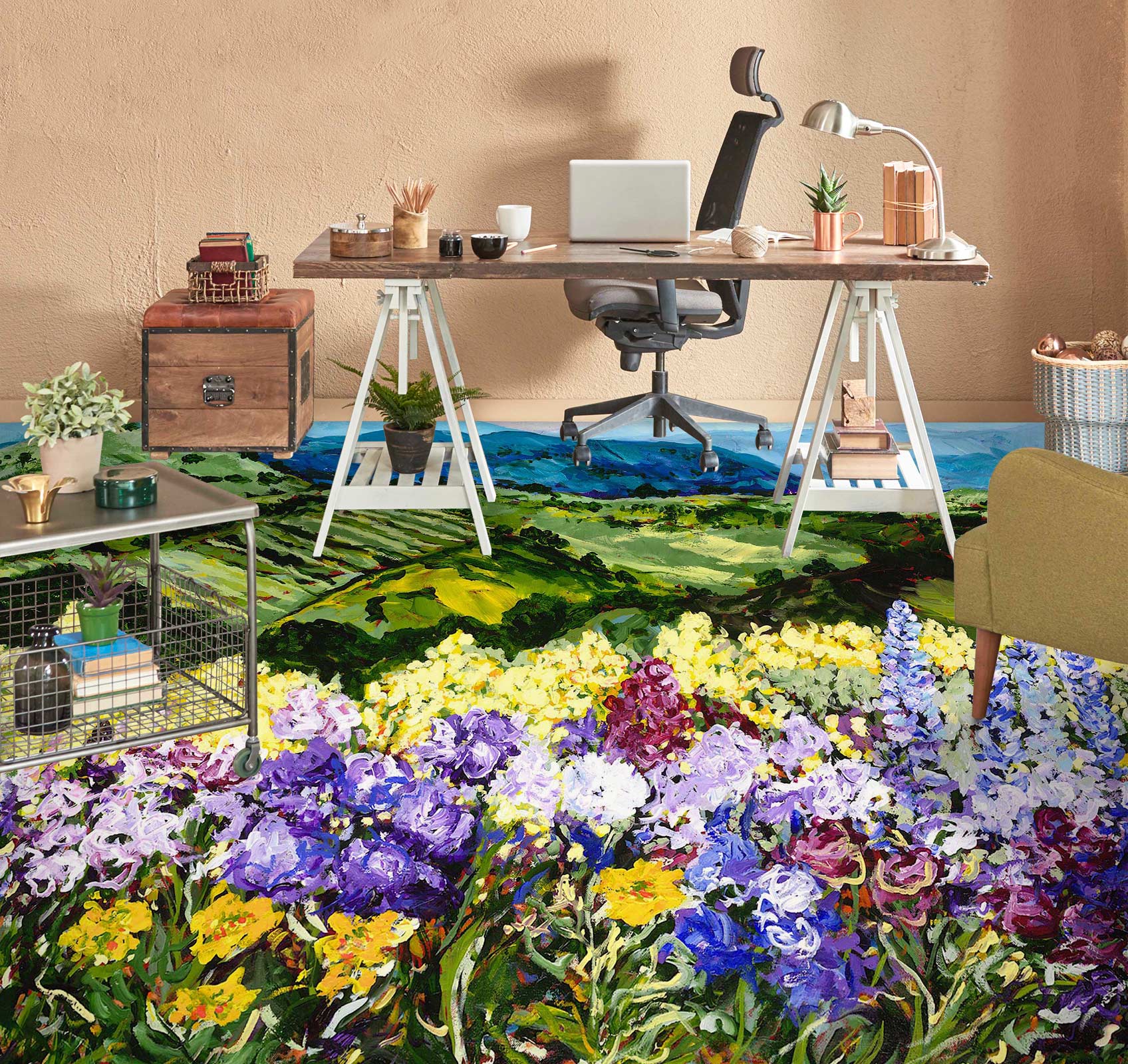 3D Field Colorful Flowers Painting 9538 Allan P. Friedlander Floor Mural  Wallpaper Murals Self-Adhesive Removable Print Epoxy