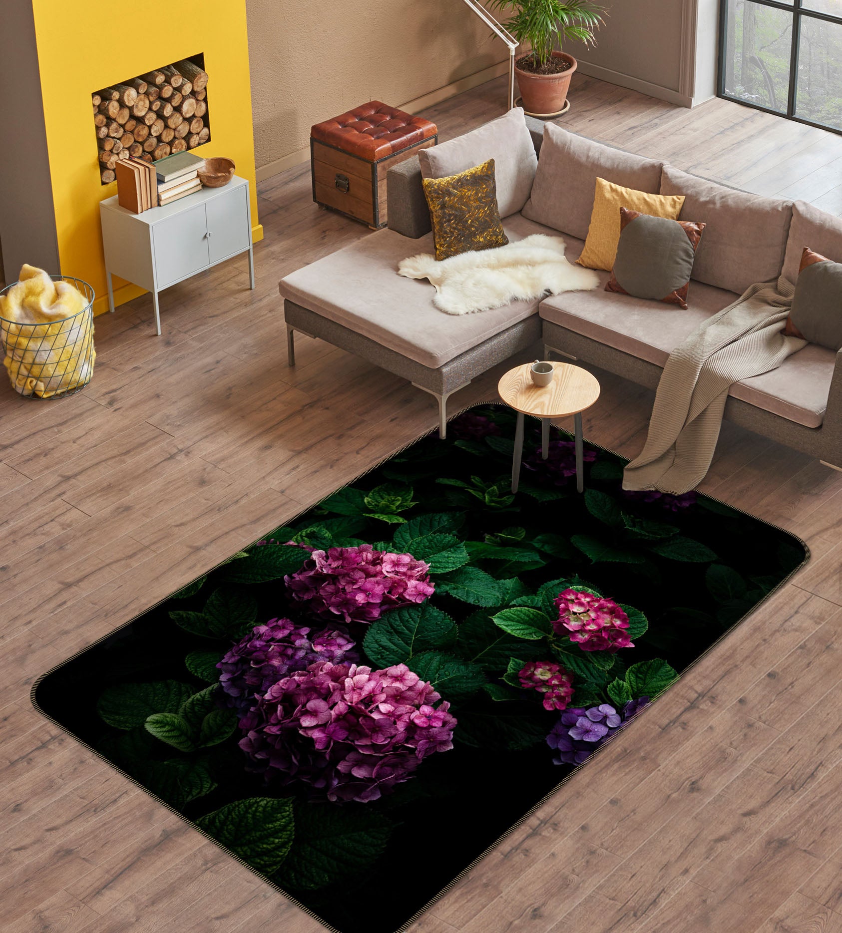 3D Pink Hydrangea 1009 Noirblanc777 Rug Non Slip Rug