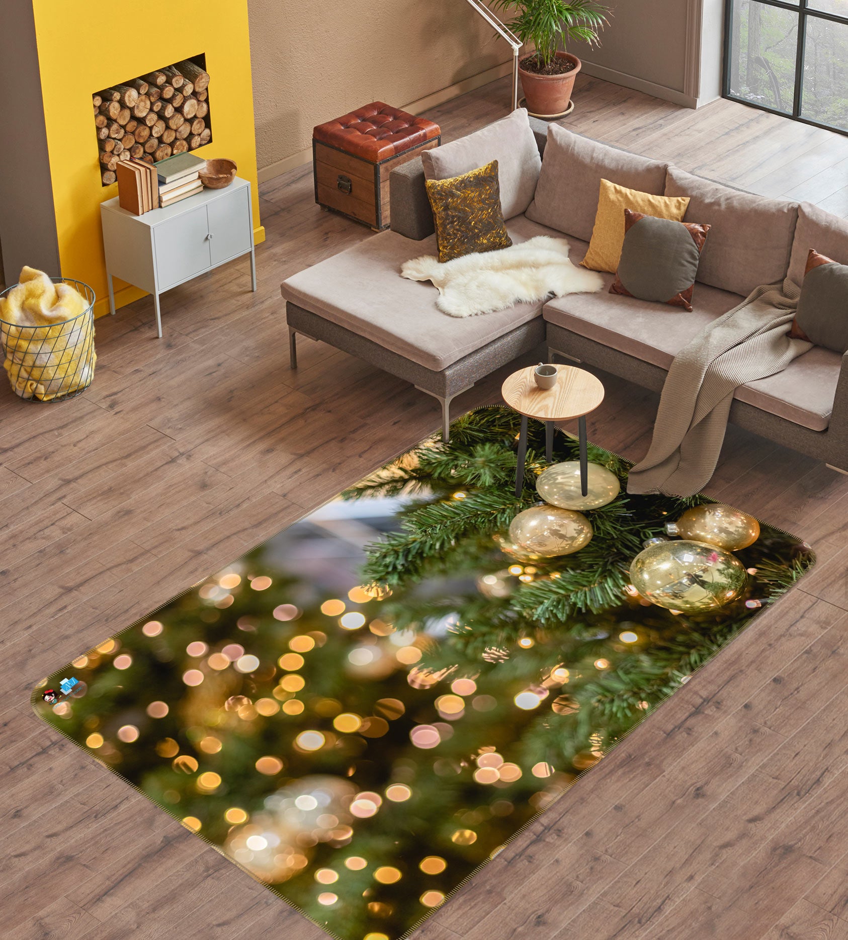 3D Light White Ball Tree 56171 Christmas Non Slip Rug Mat Xmas