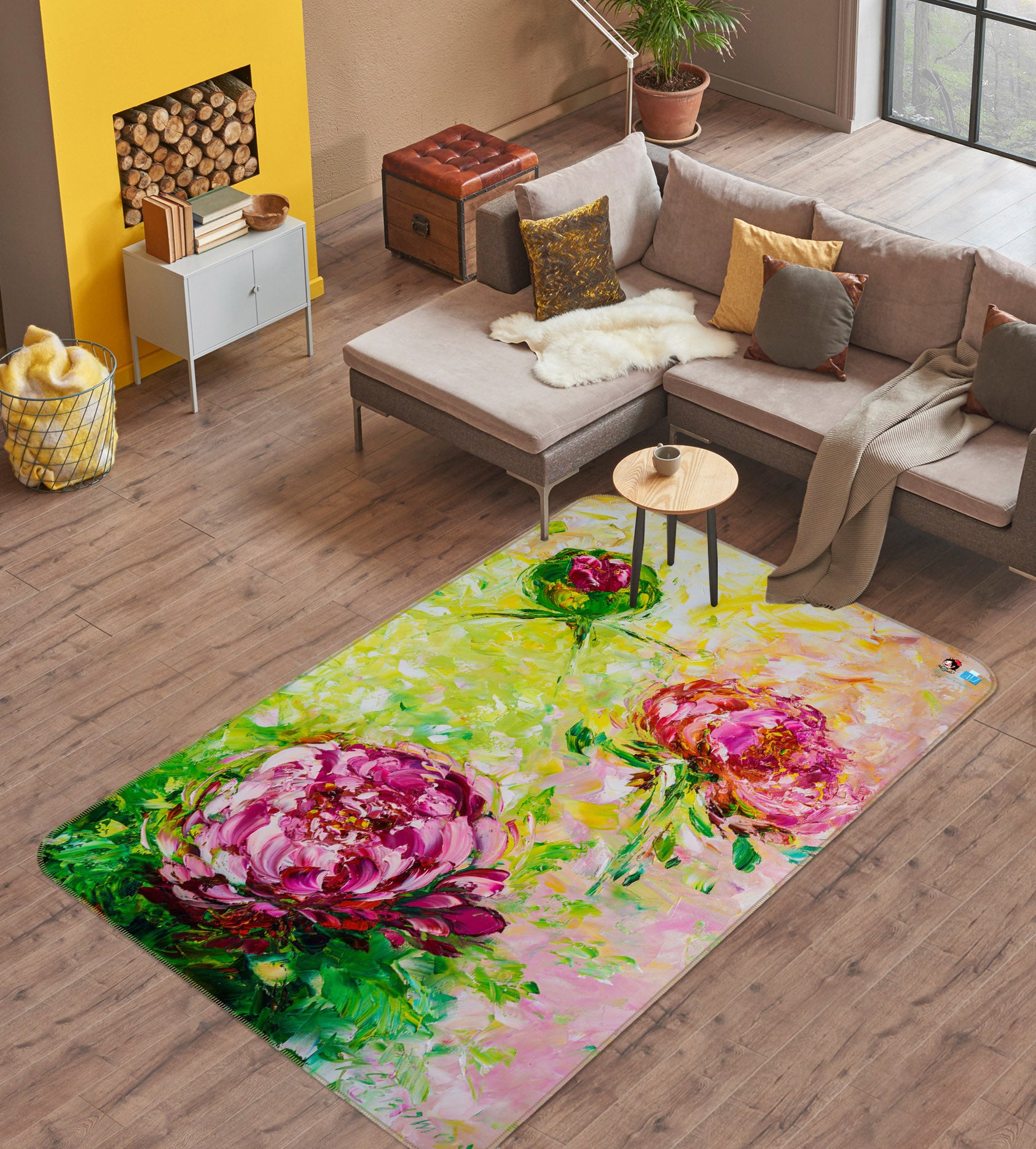 3D Pink Flower 1284 Skromova Marina Rug Non Slip Rug Mat