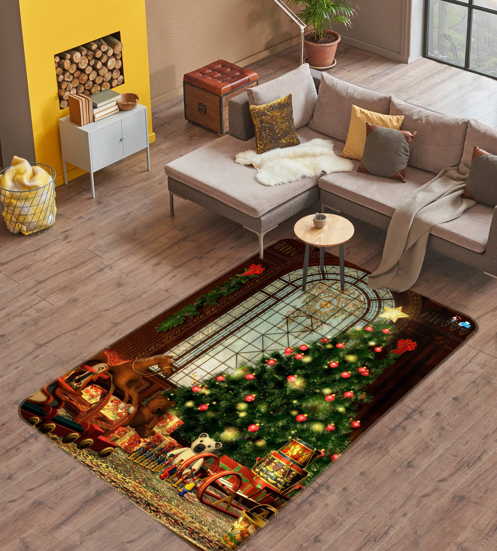 3D Trojan Tree 56179 Christmas Non Slip Rug Mat Xmas