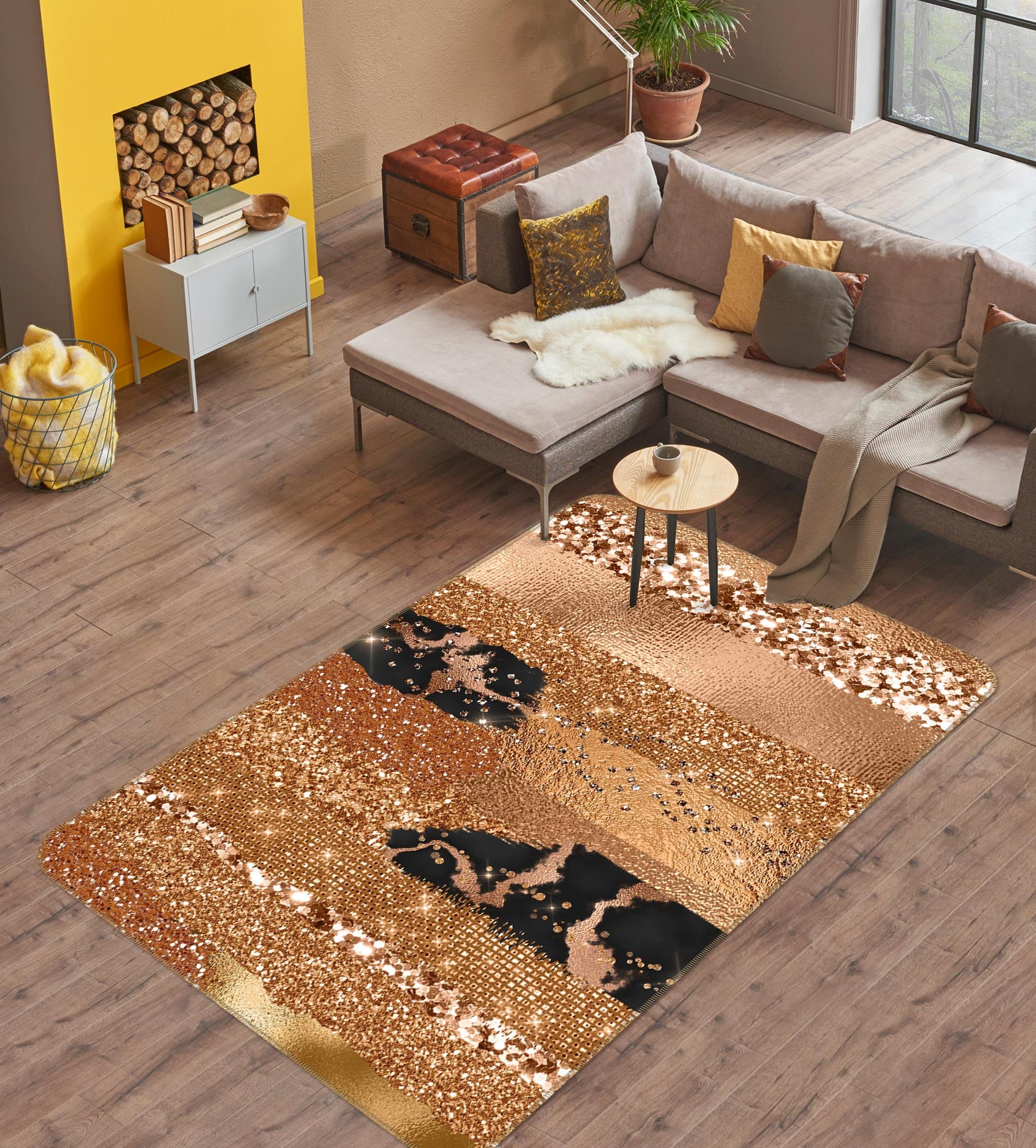 3D Gold Glitter 152 Uta Naumann Rug Non Slip Rug Mat