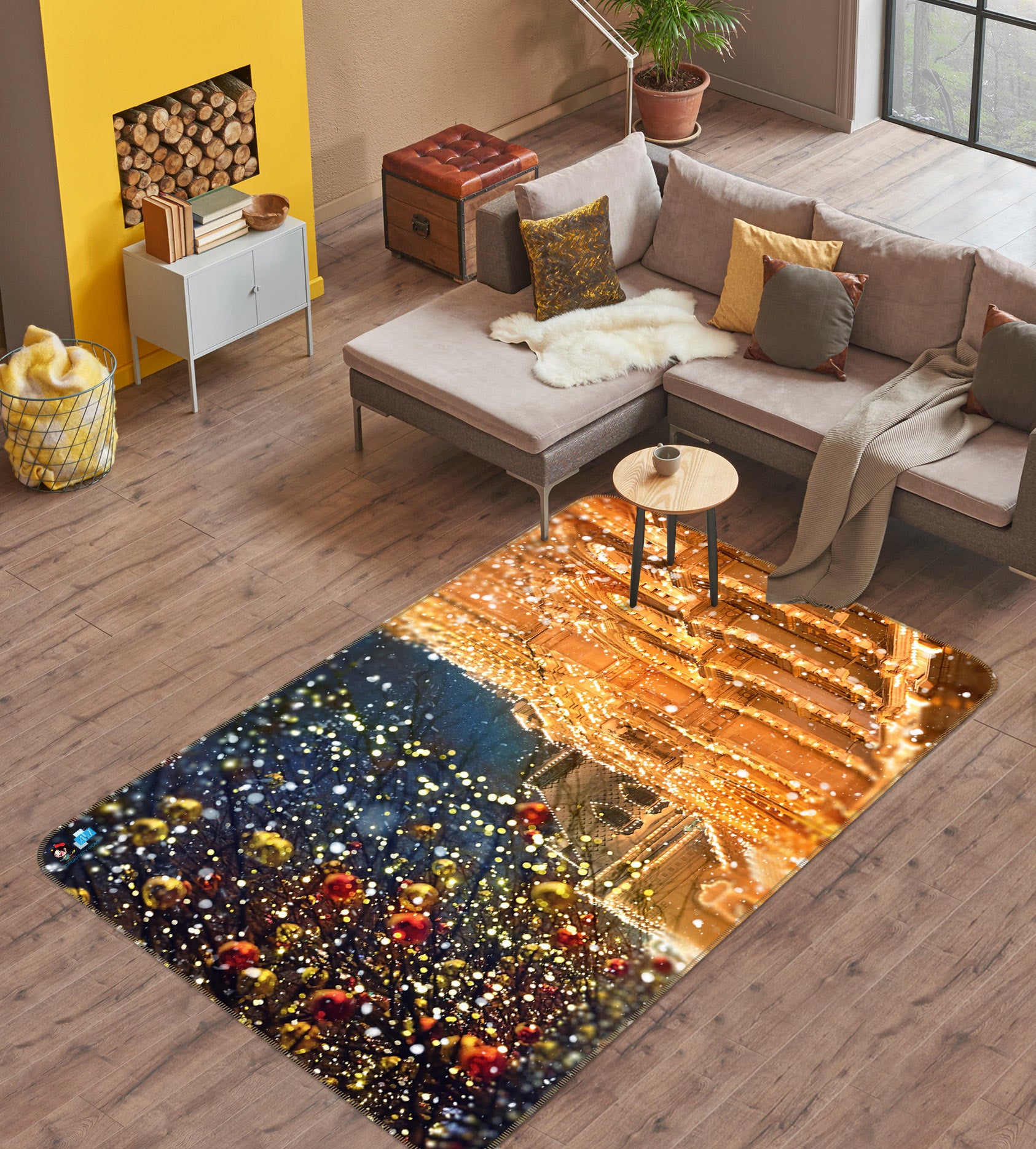 3D Golden Light Building 56163 Christmas Non Slip Rug Mat Xmas