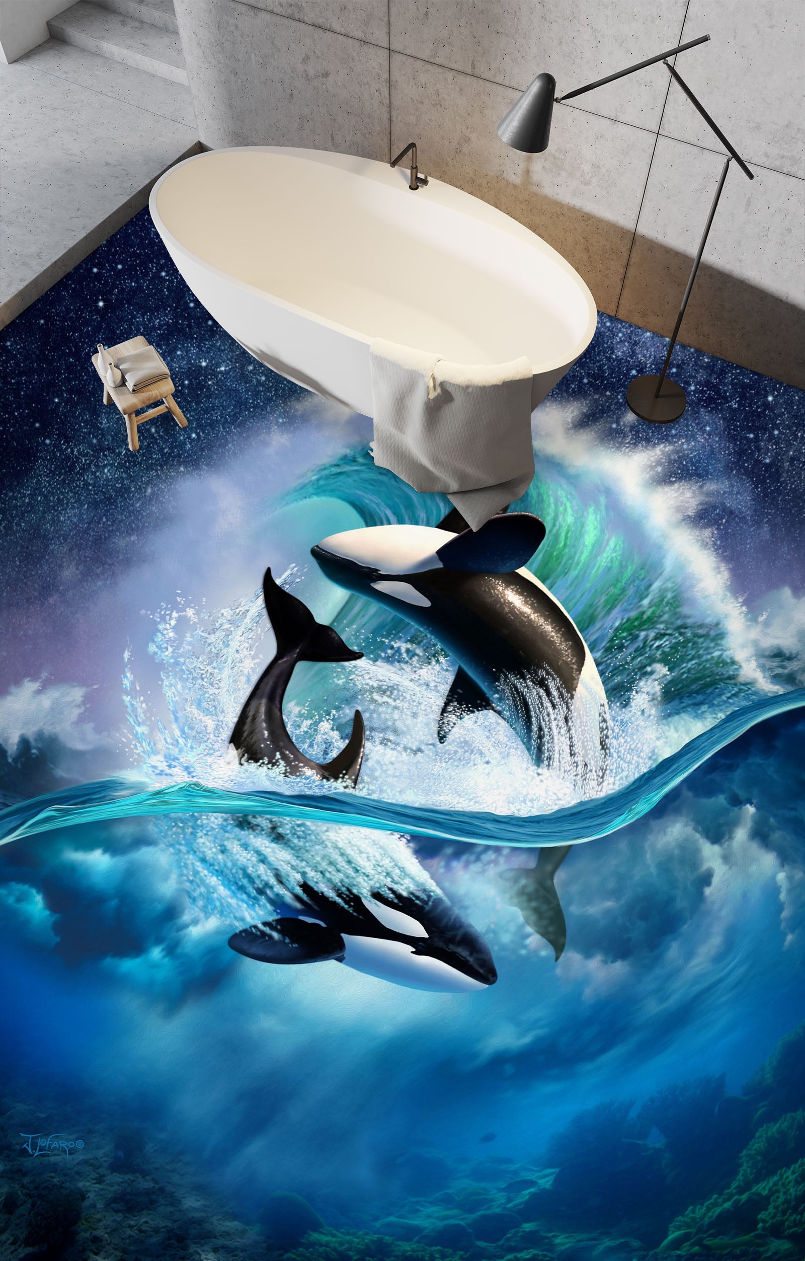 3D Whale Waves 96223 Jerry LoFaro Floor Mural  Wallpaper Murals Self-Adhesive Removable Print Epoxy