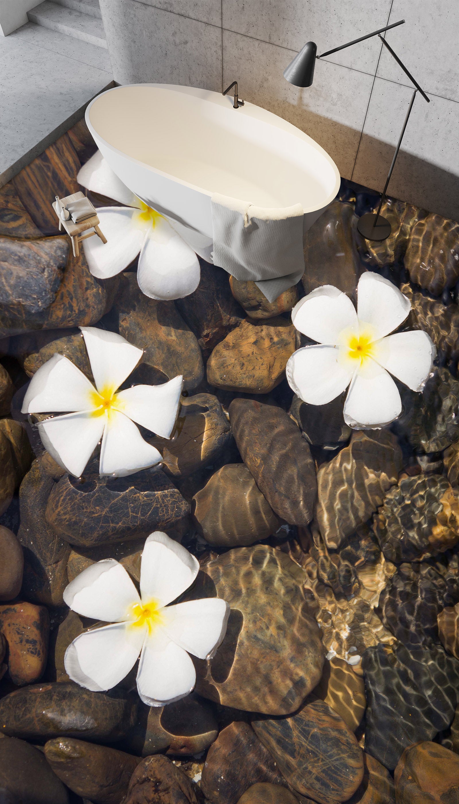 3D Three White Flowers 192 Floor Mural