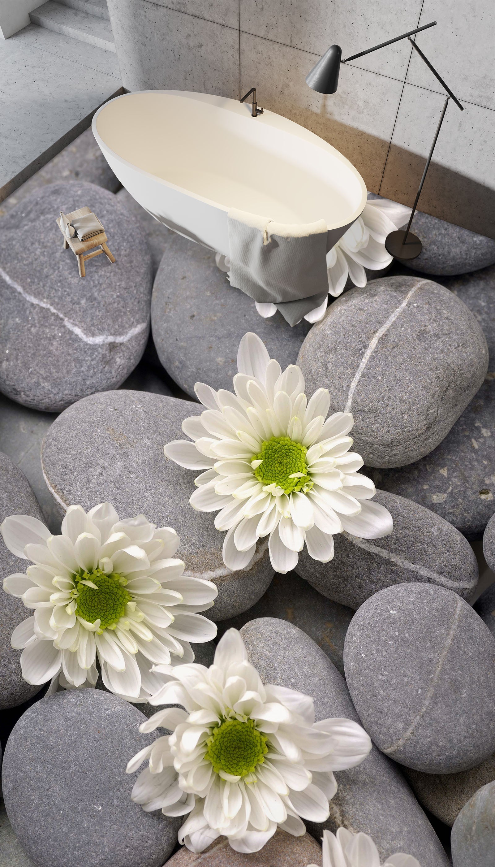 3D White Chrysanthemum 390 Floor Mural  Wallpaper Murals Rug & Mat Print Epoxy waterproof bath floor