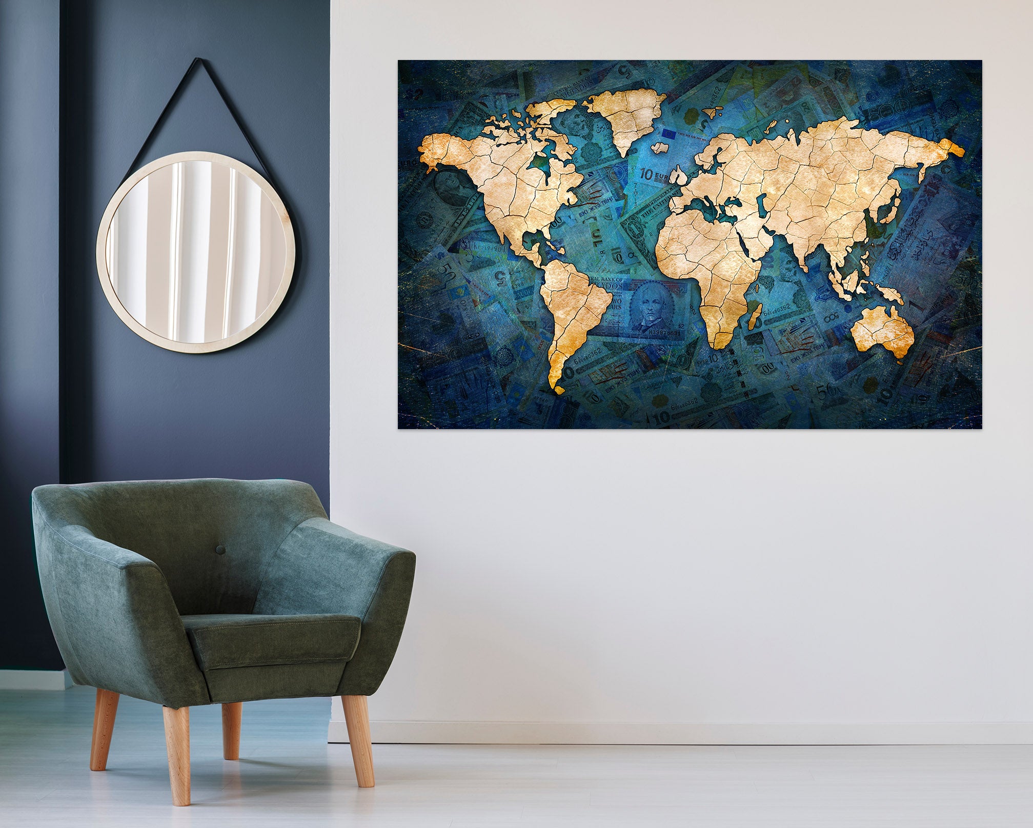 3D Golden Clouds 209 World Map Wall Sticker