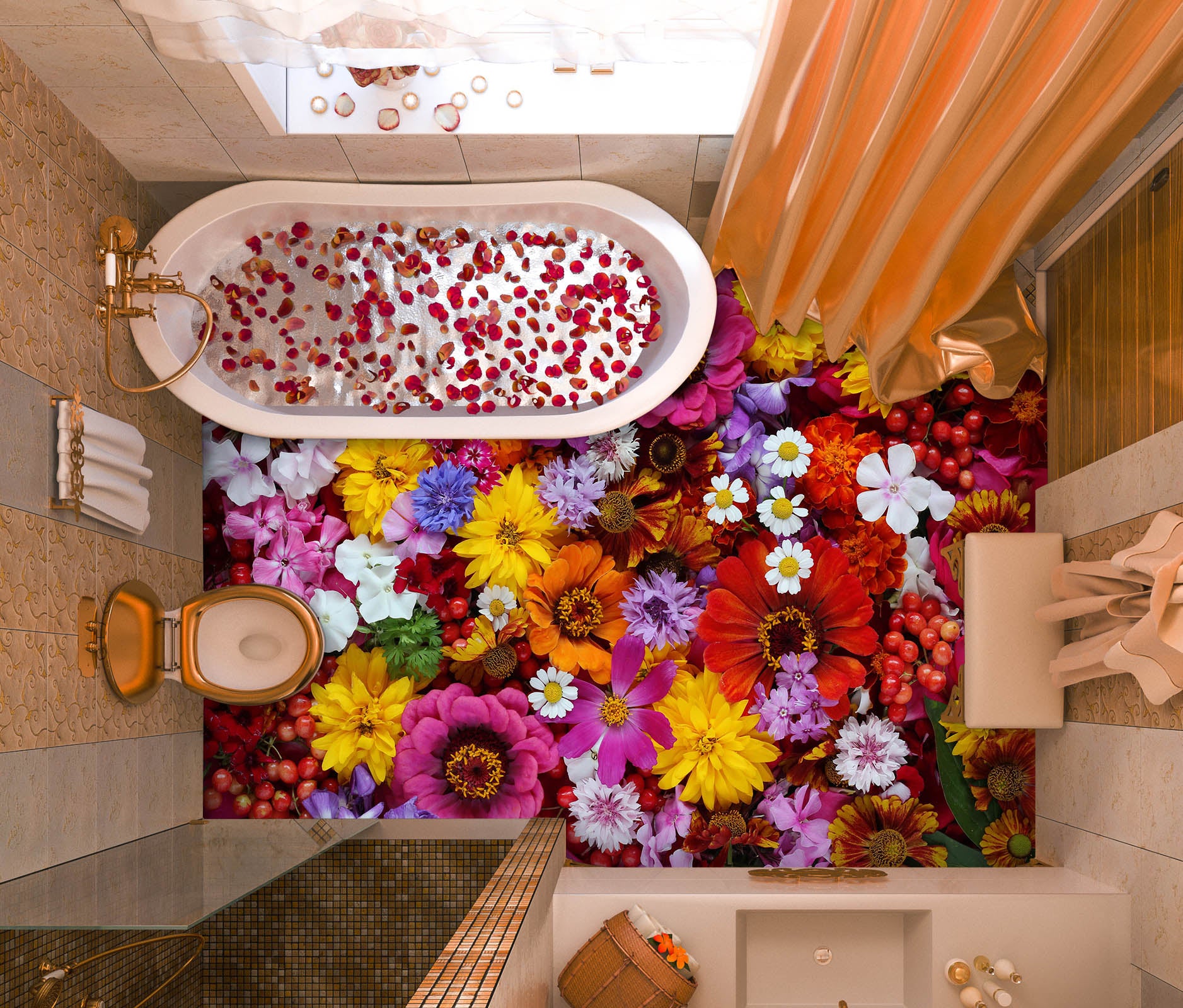 3D Pretty Pink Flowers 073 Floor Mural  Wallpaper Murals Rug & Mat Print Epoxy waterproof bath floor