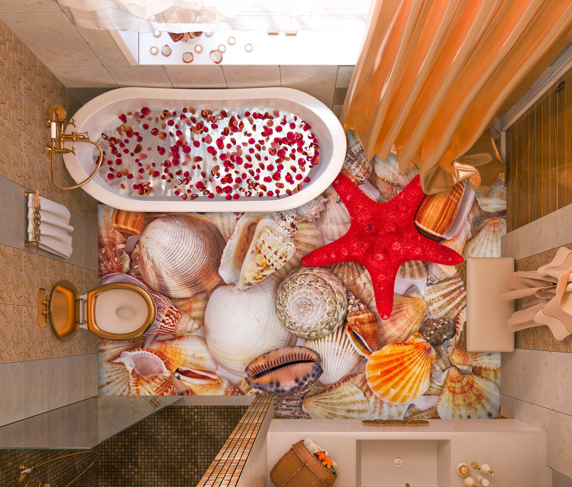 3D Brilliant Red Starfish 361 Floor Mural  Wallpaper Murals Rug & Mat Print Epoxy waterproof bath floor