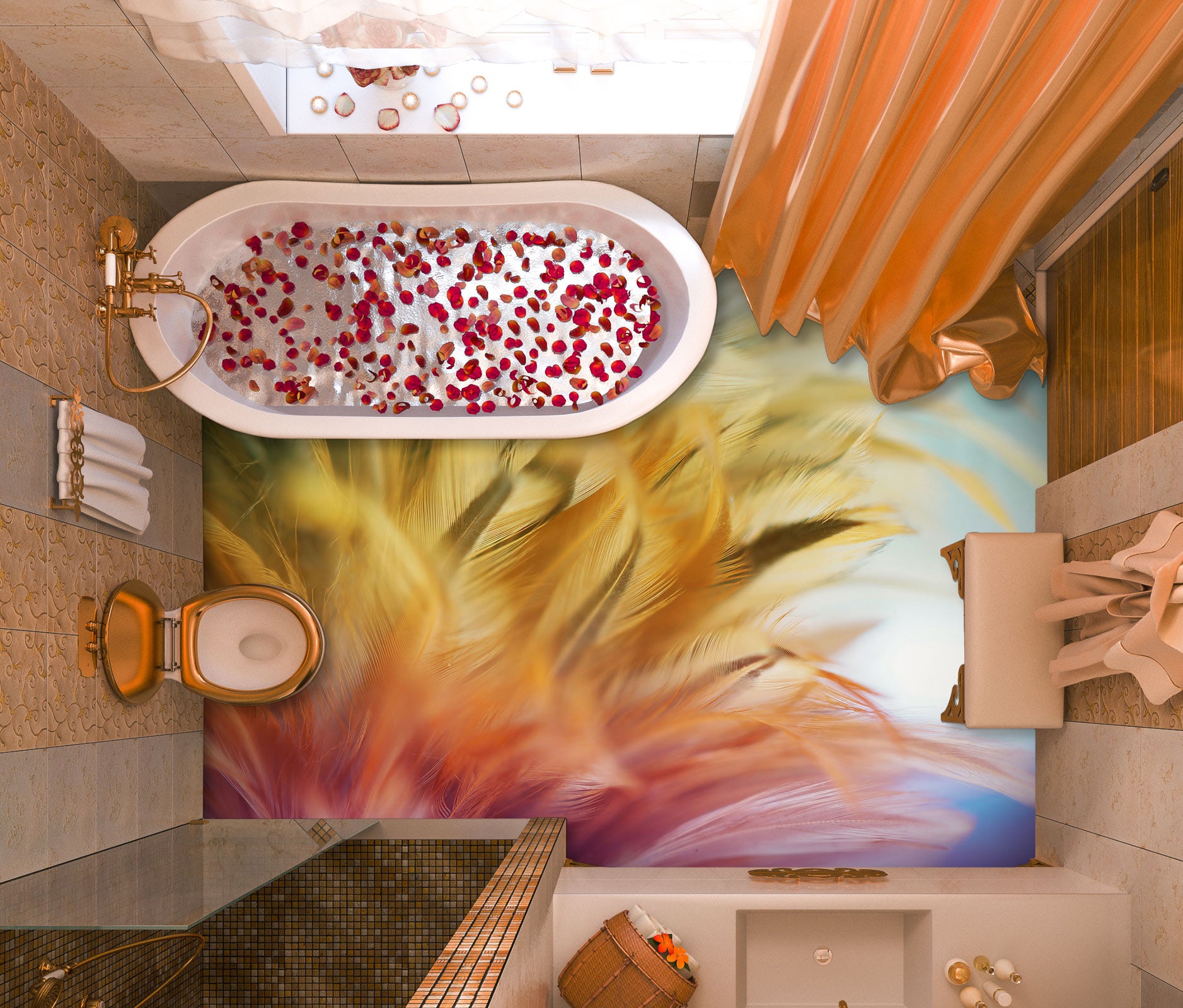 3D Yellow And Pink Feathers 1139 Floor Mural  Wallpaper Murals Self-Adhesive Removable Print Epoxy