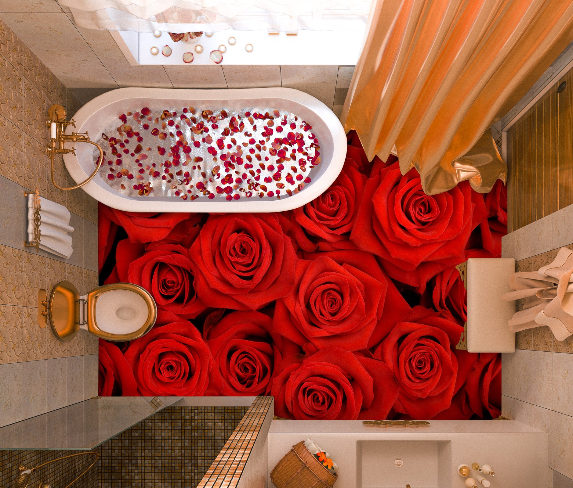 3D Crimson Roses 1354 Floor Mural  Wallpaper Murals Self-Adhesive Removable Print Epoxy