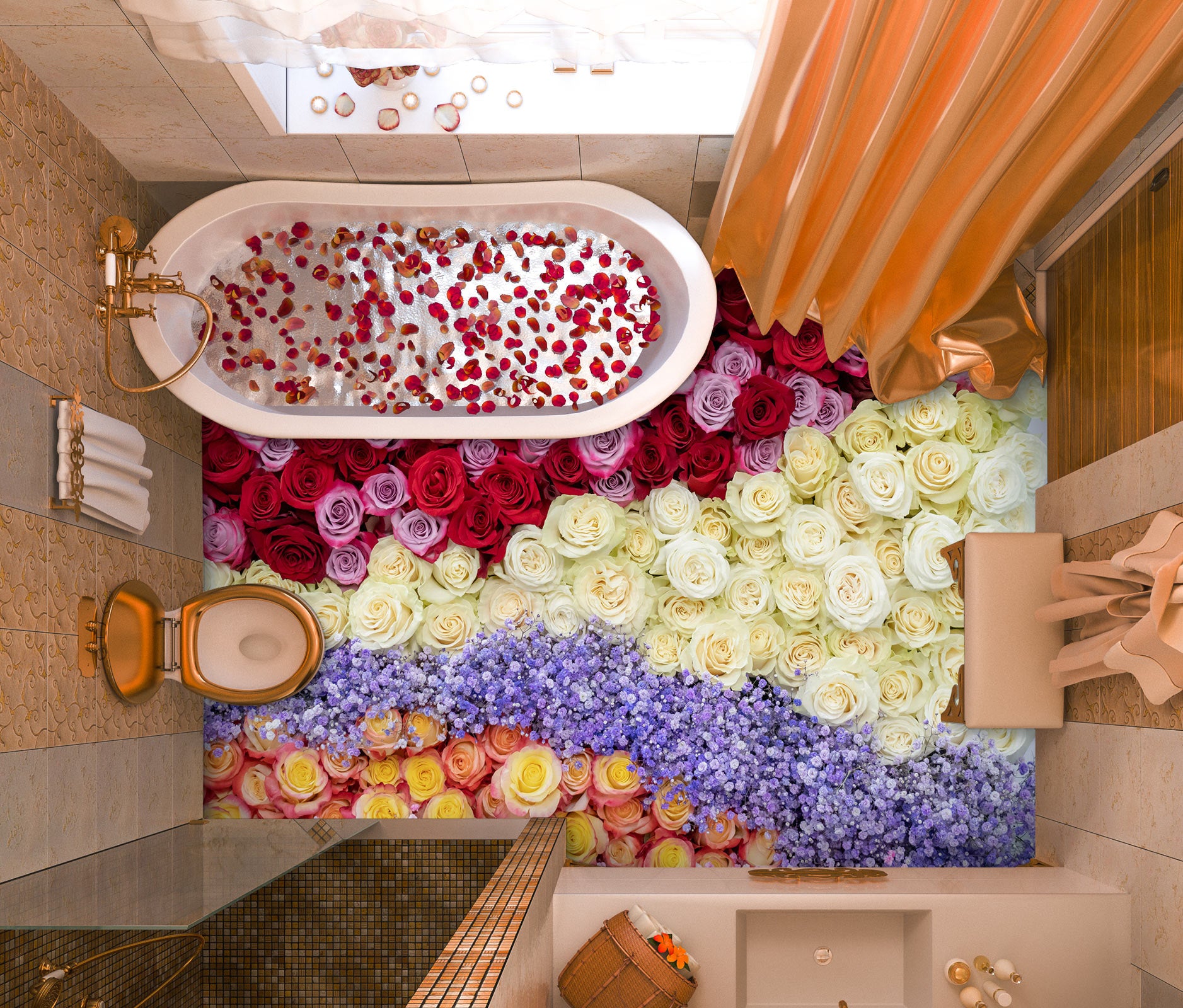 3D Four Kinds Of Flowers 412 Floor Mural  Wallpaper Murals Rug & Mat Print Epoxy waterproof bath floor