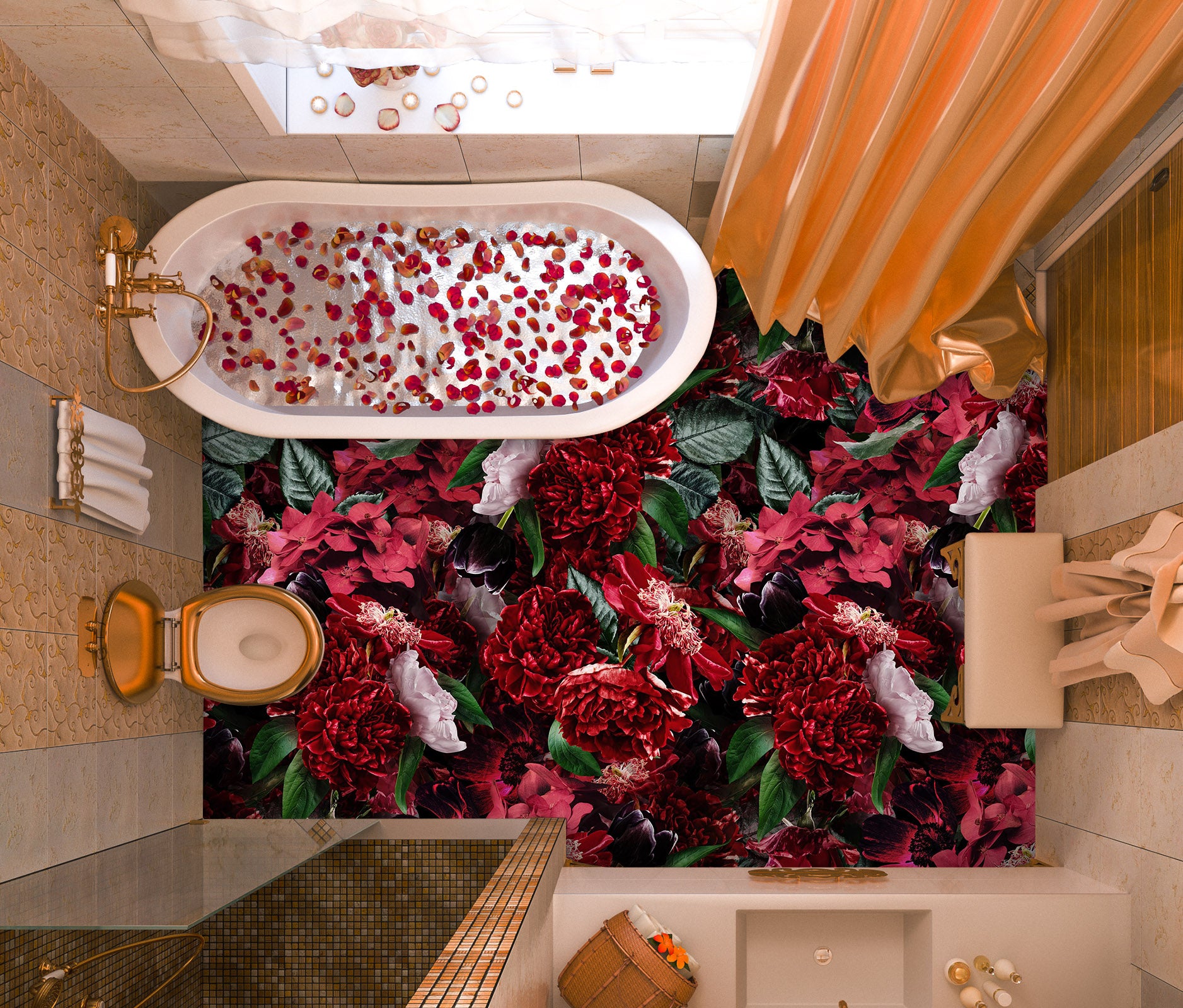 3D Flowers Red Clump 99227 Uta Naumann Floor Mural  Wallpaper Murals Self-Adhesive Removable Print Epoxy