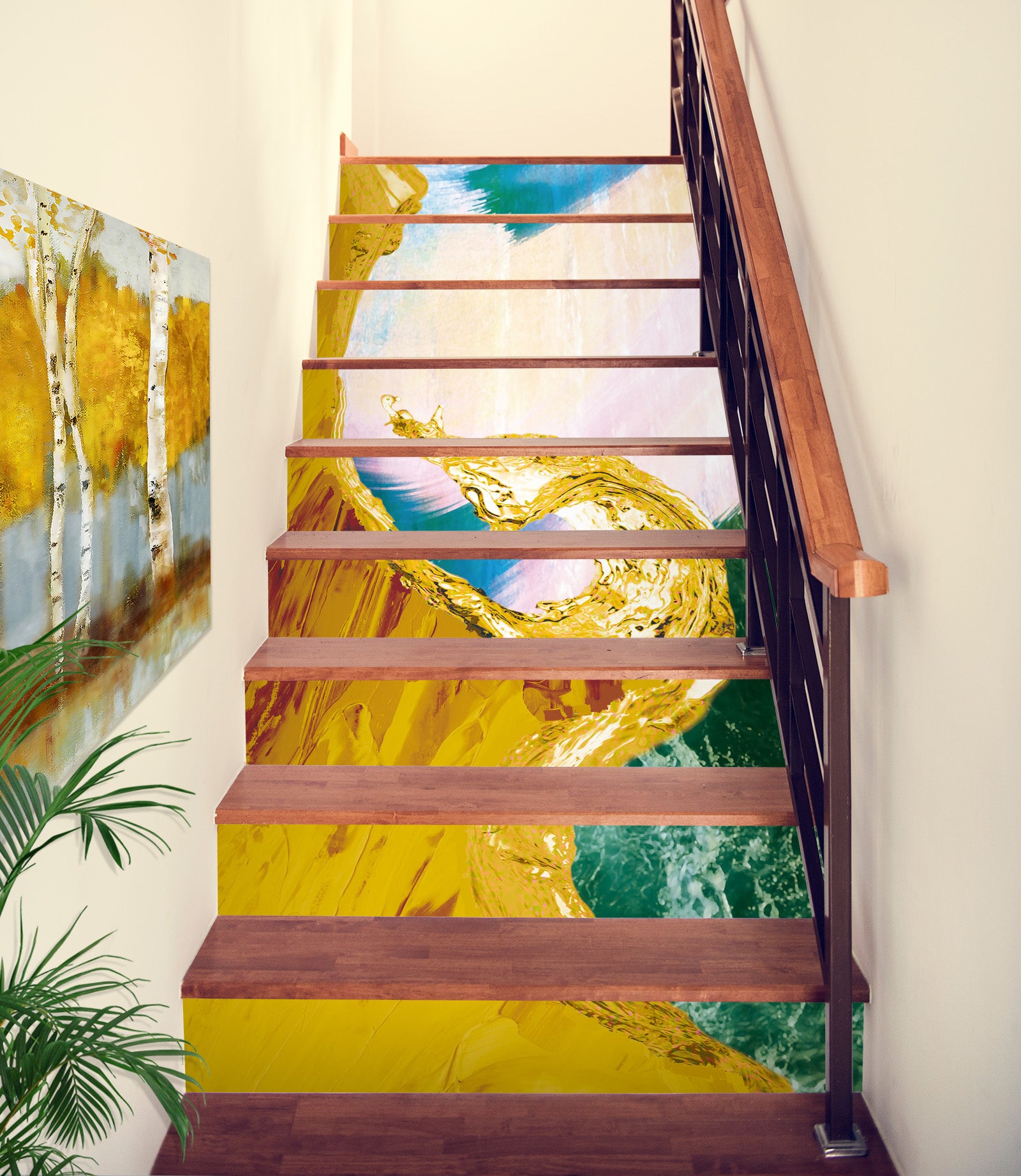 3D Golden Waves 588 Stair Risers