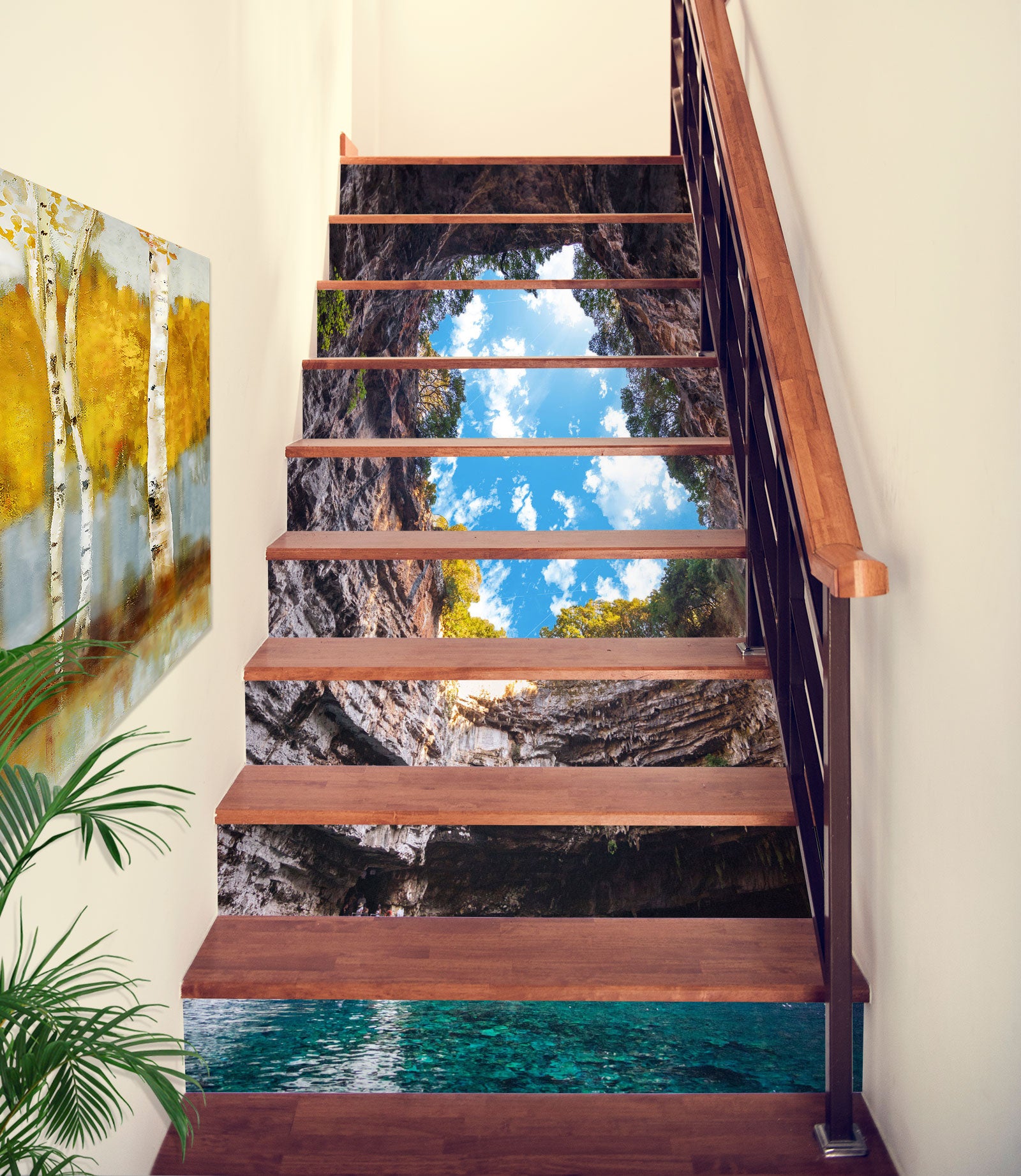 3D Blue Sky And White Clouds Outside The Valley 449 Stair Risers