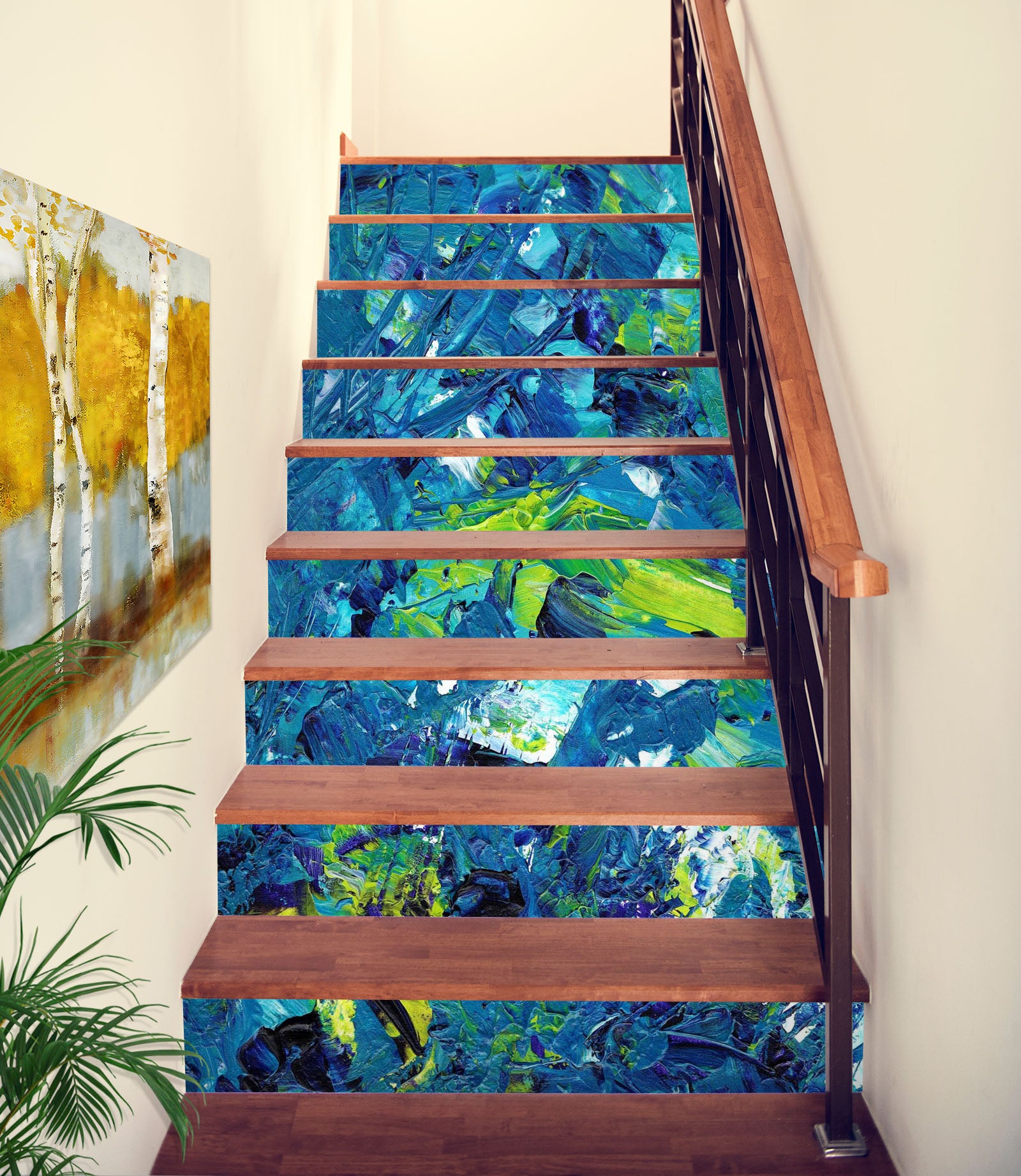 3D Blue And Green Distribution 614 Stair Risers