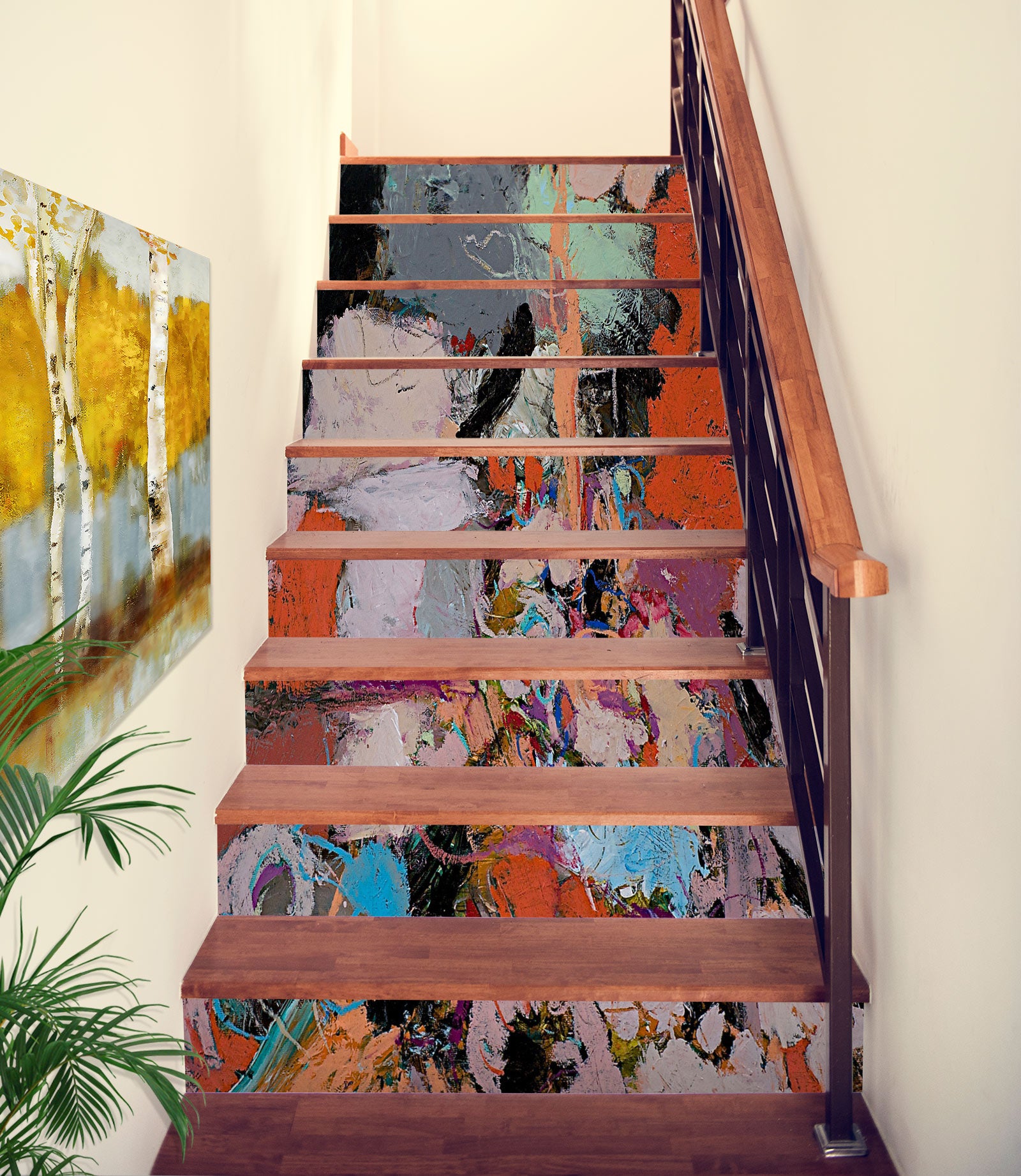 3D Color Block Oil Painting Pattern 90161 Allan P. Friedlander Stair Risers