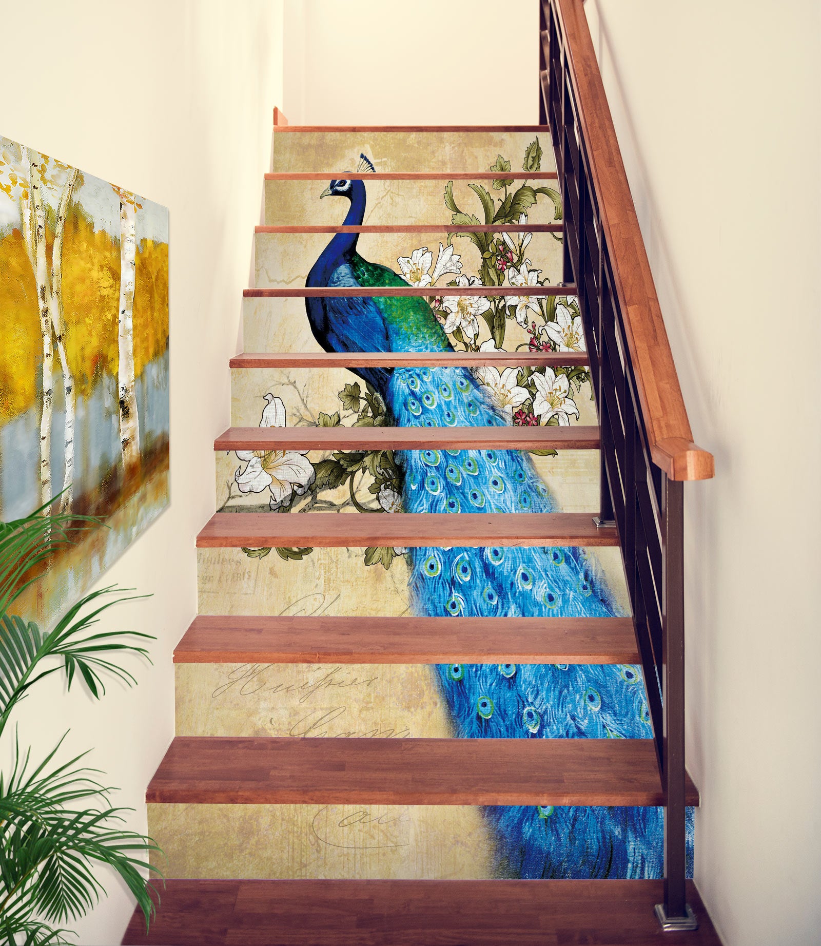 3D Beautiful Lonely Peacock 215 Stair Risers