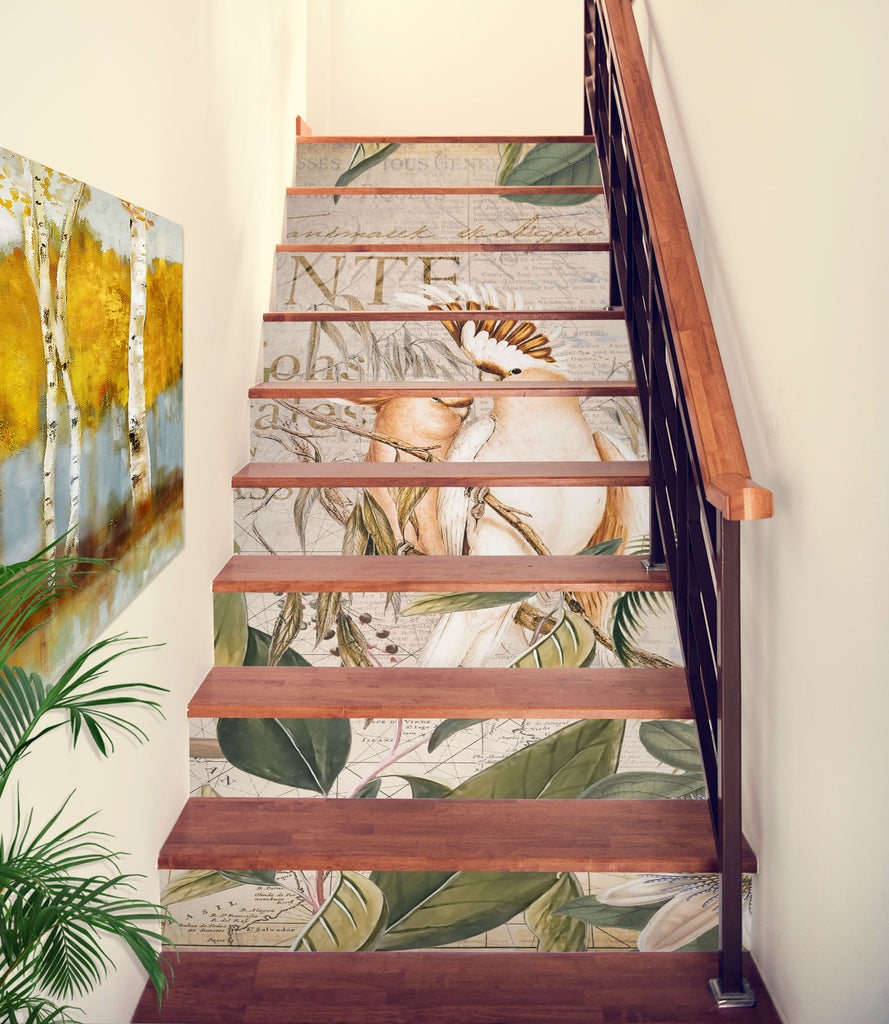 Tree Stair Risers 3D Tree Leaves Parrot 11048 Andrea Haase Stair Risers | AJ Wallpaper