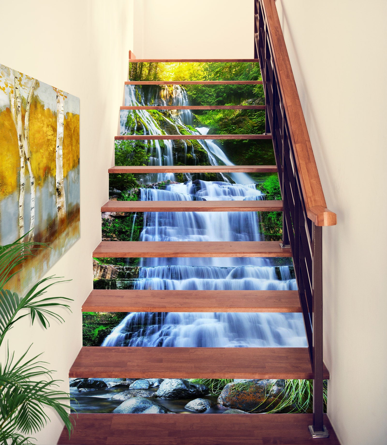 3D Majestic Waterfall 044 Stair Risers
