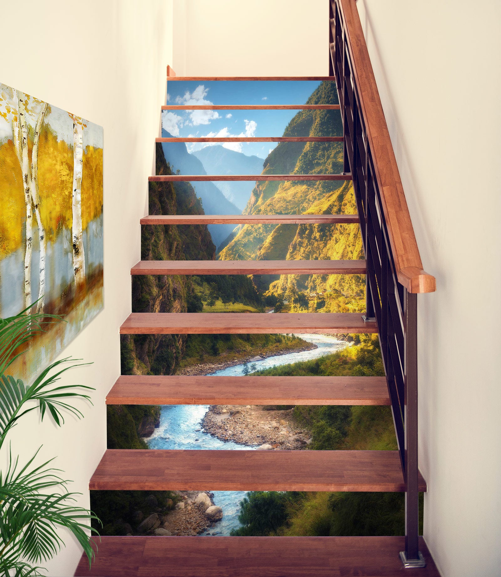 3D High Mountains And Flowing Water 340 Stair Risers