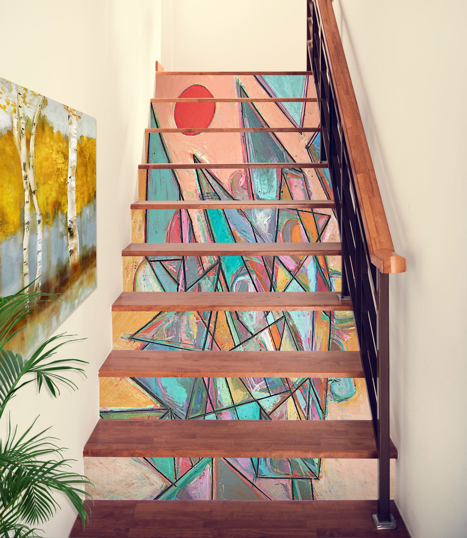 3D Colorful Abstract Pattern Red Flowers 90180 Allan P. Friedlander Stair Risers