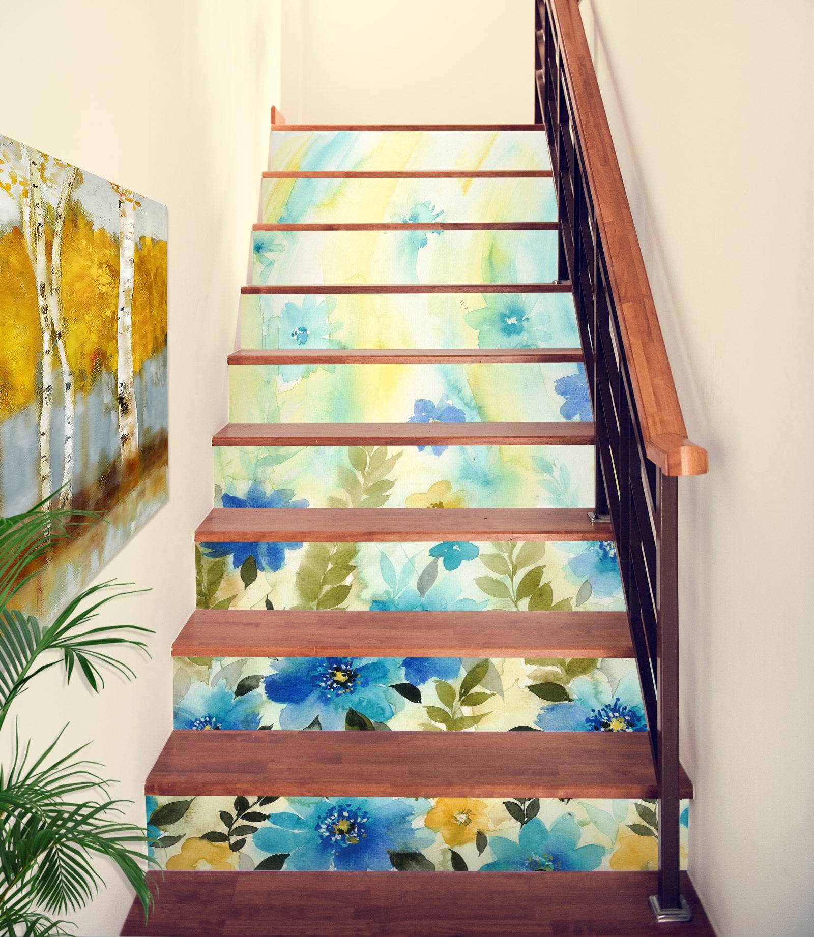 3D Blue Wonderful Flowers 189 Stair Risers