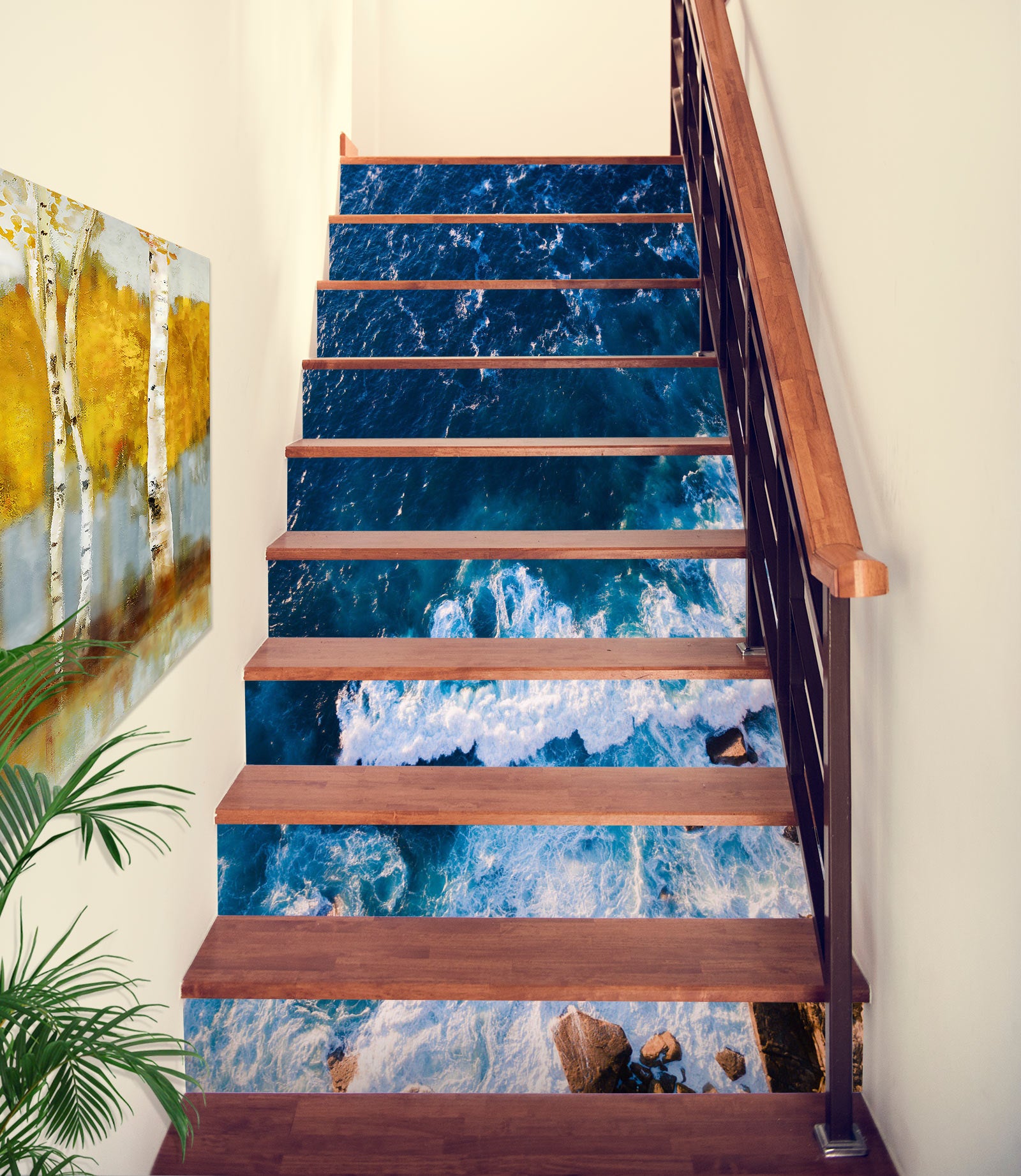 3D Night Waves 328 Stair Risers
