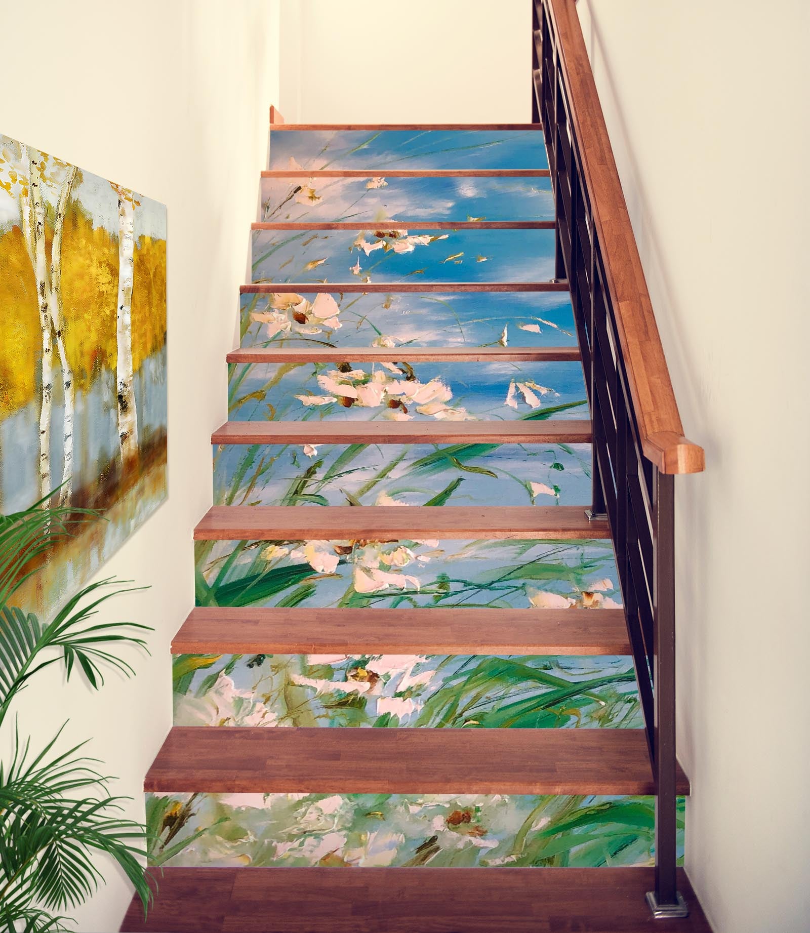 3D White Flower Grass 2188 Skromova Marina Stair Risers