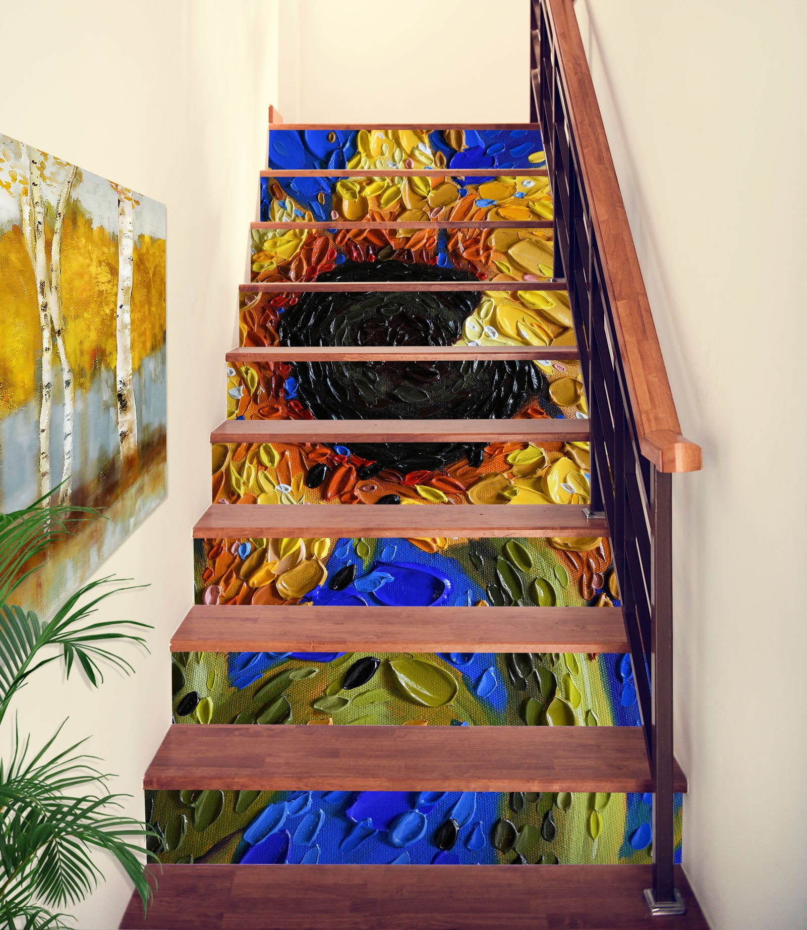 3D Stone Painting Sunflower 96138 Dena Tollefson Stair Risers