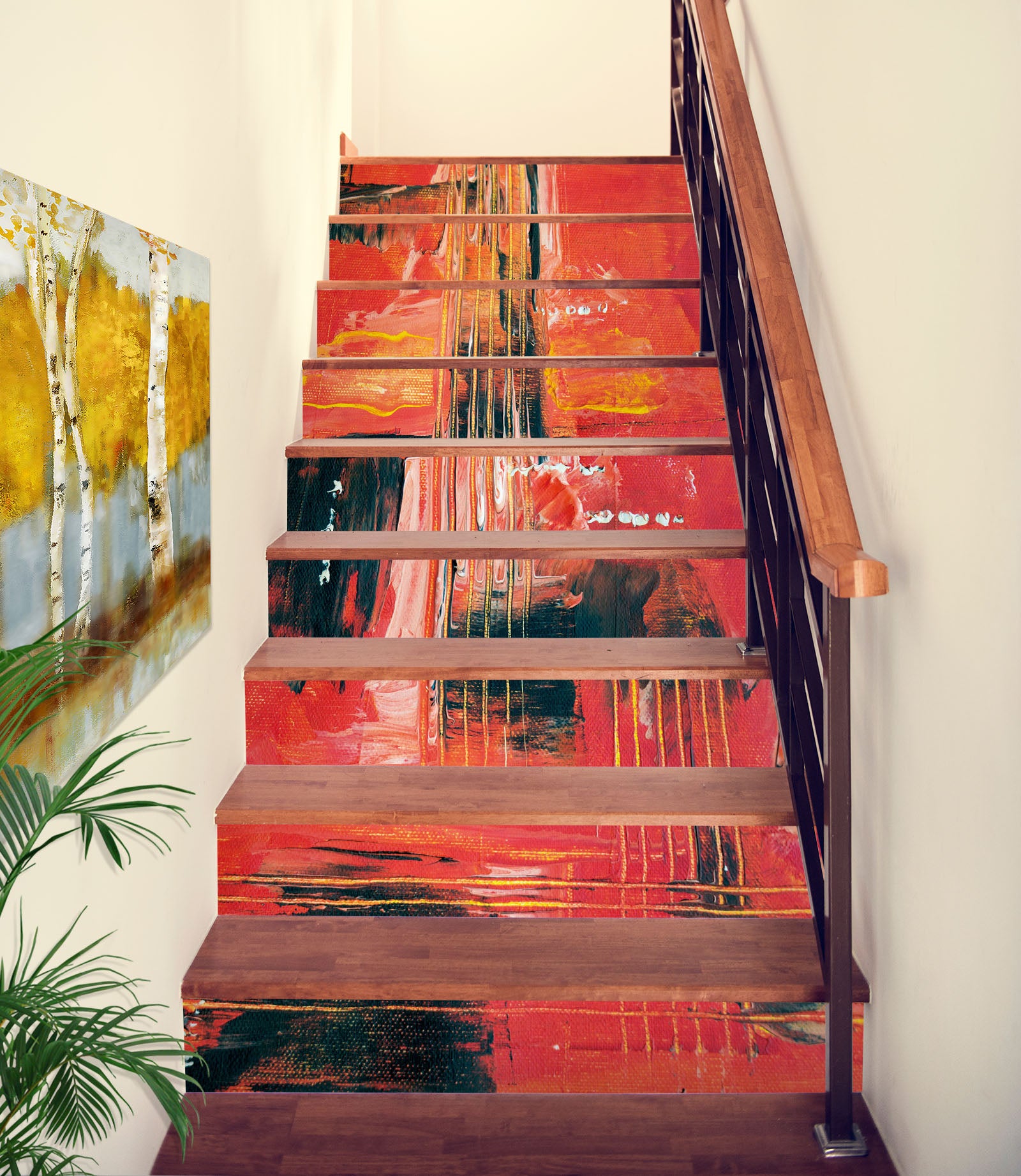 3D Red Oil Painting Memories 601 Stair Risers