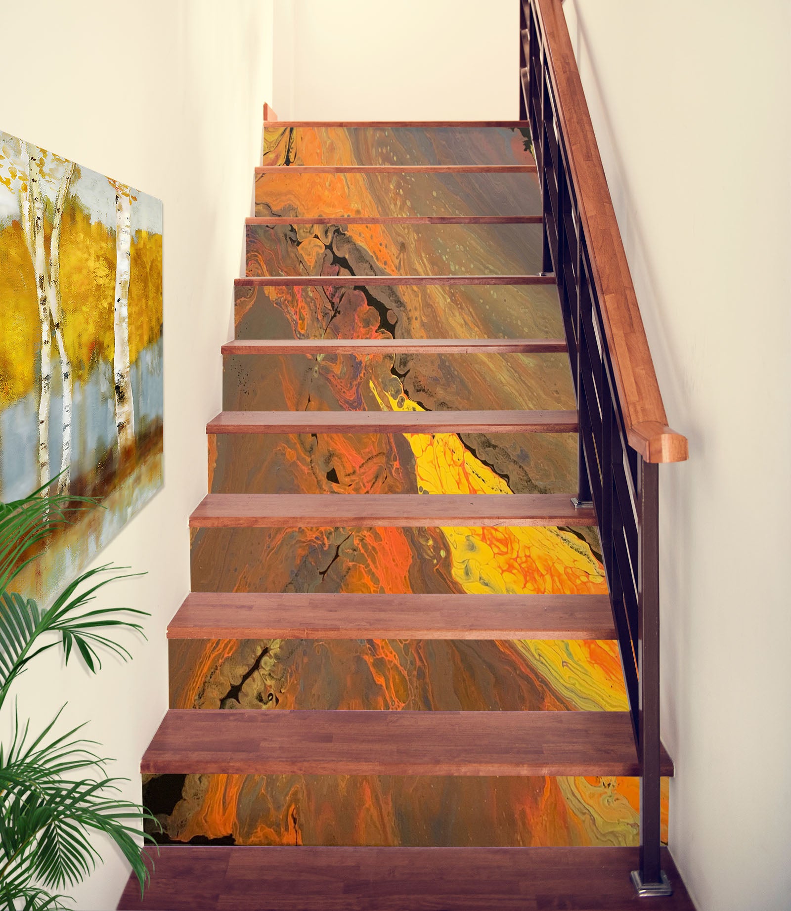 3D Golden Brown Water Paint Pattern 90191 Valerie Latrice Stair Risers