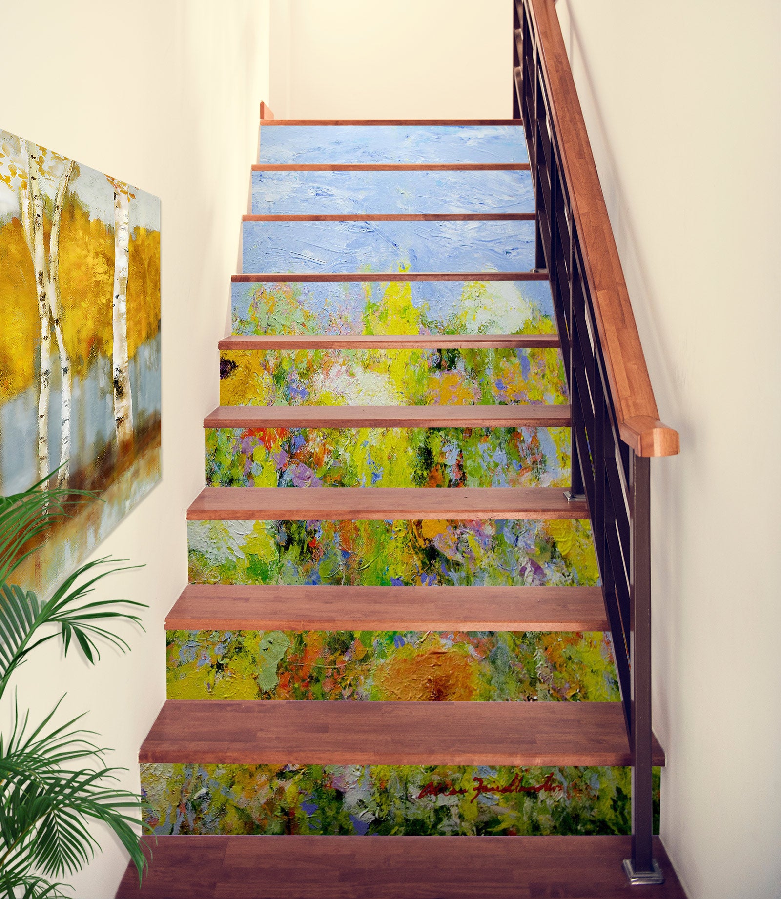 3D Yellow Flower Bush Garden Painting 90116 Allan P. Friedlander Stair Risers