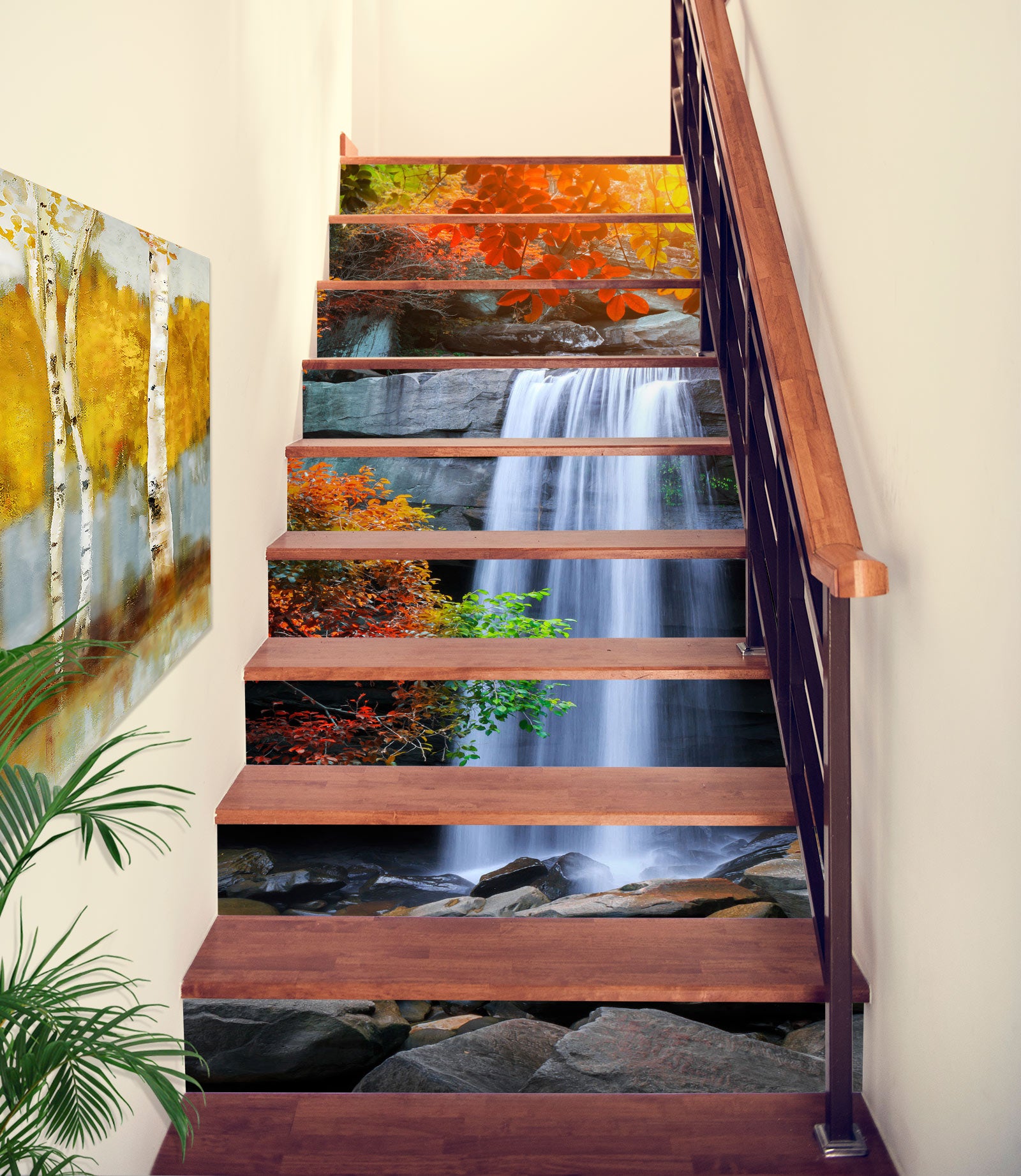 3D Waterfall Under Tree 278 Stair Risers