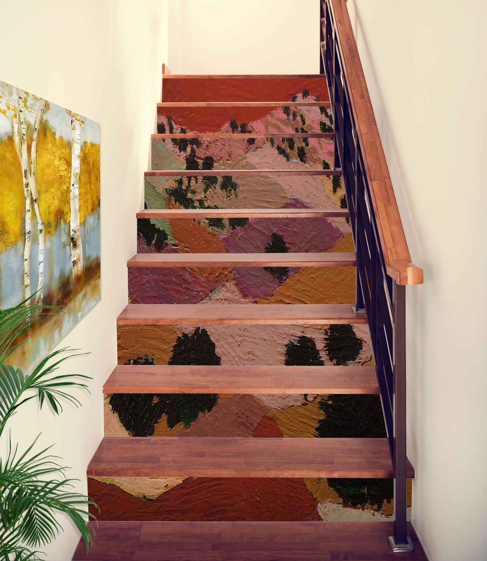 3D Oil Painting Color Block Hillside Trees 90157 Allan P. Friedlander Stair Risers