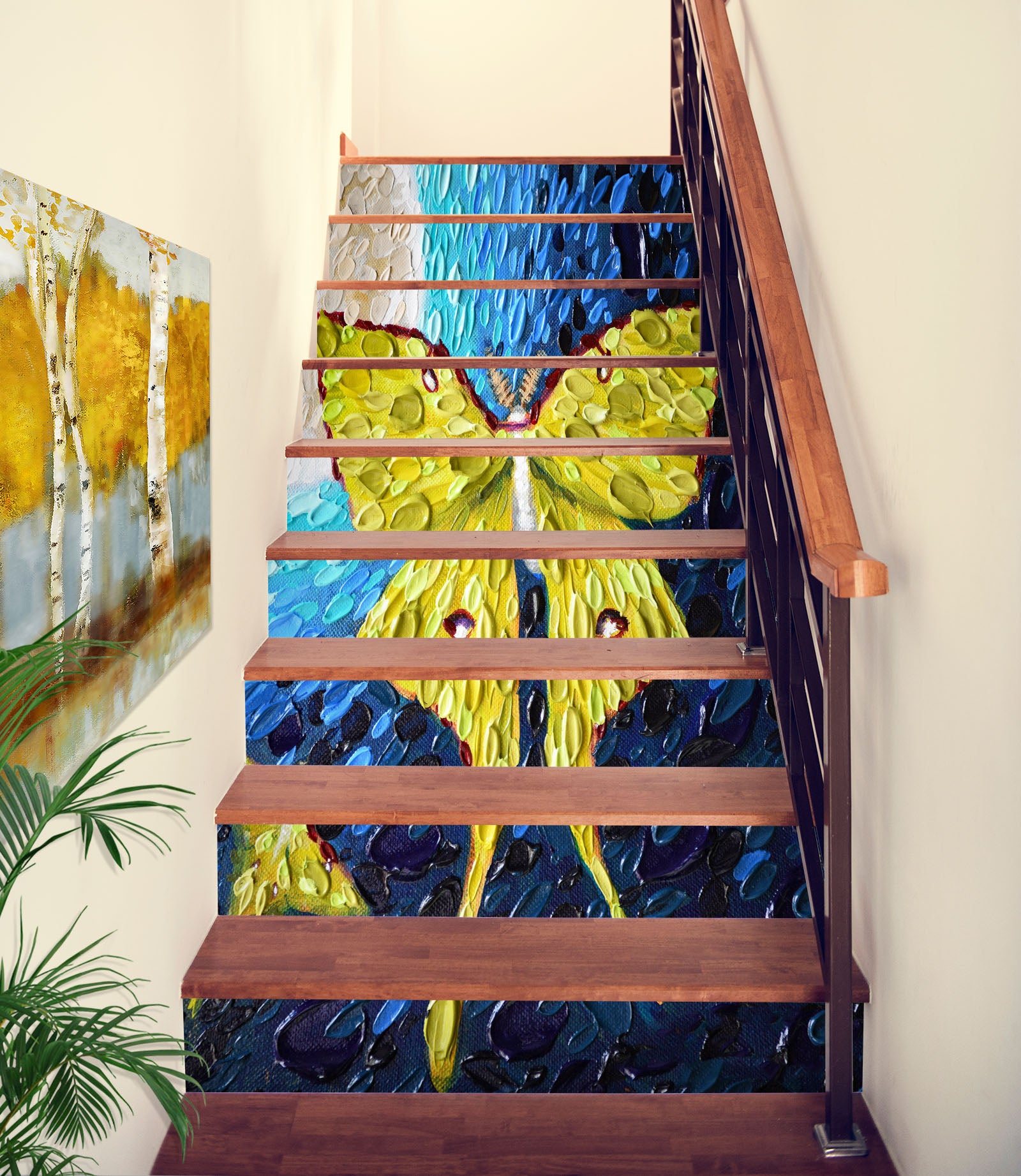 3D Yellow Butterfly Oil Painting 96150 Dena Tollefson Stair Risers