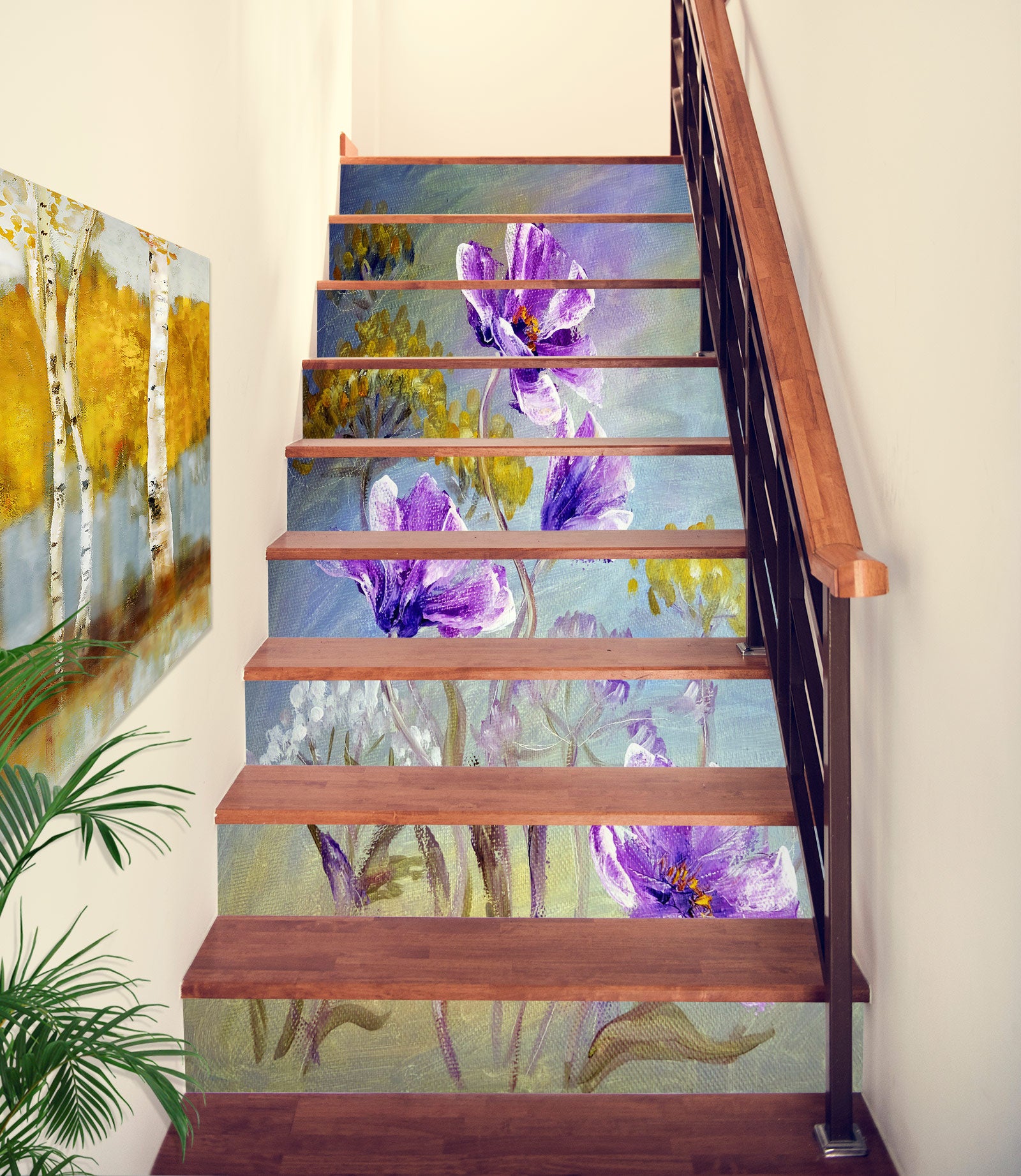 3D Purple Charm Flowers 330 Stair Risers
