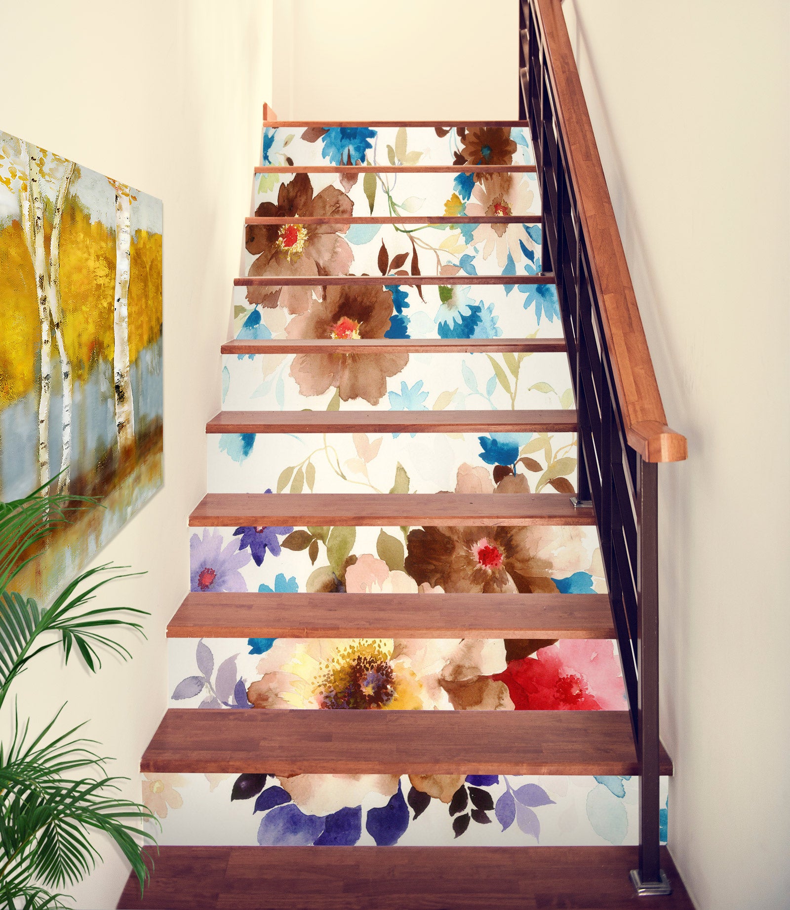 3D Color-dipped Flowers 314 Stair Risers