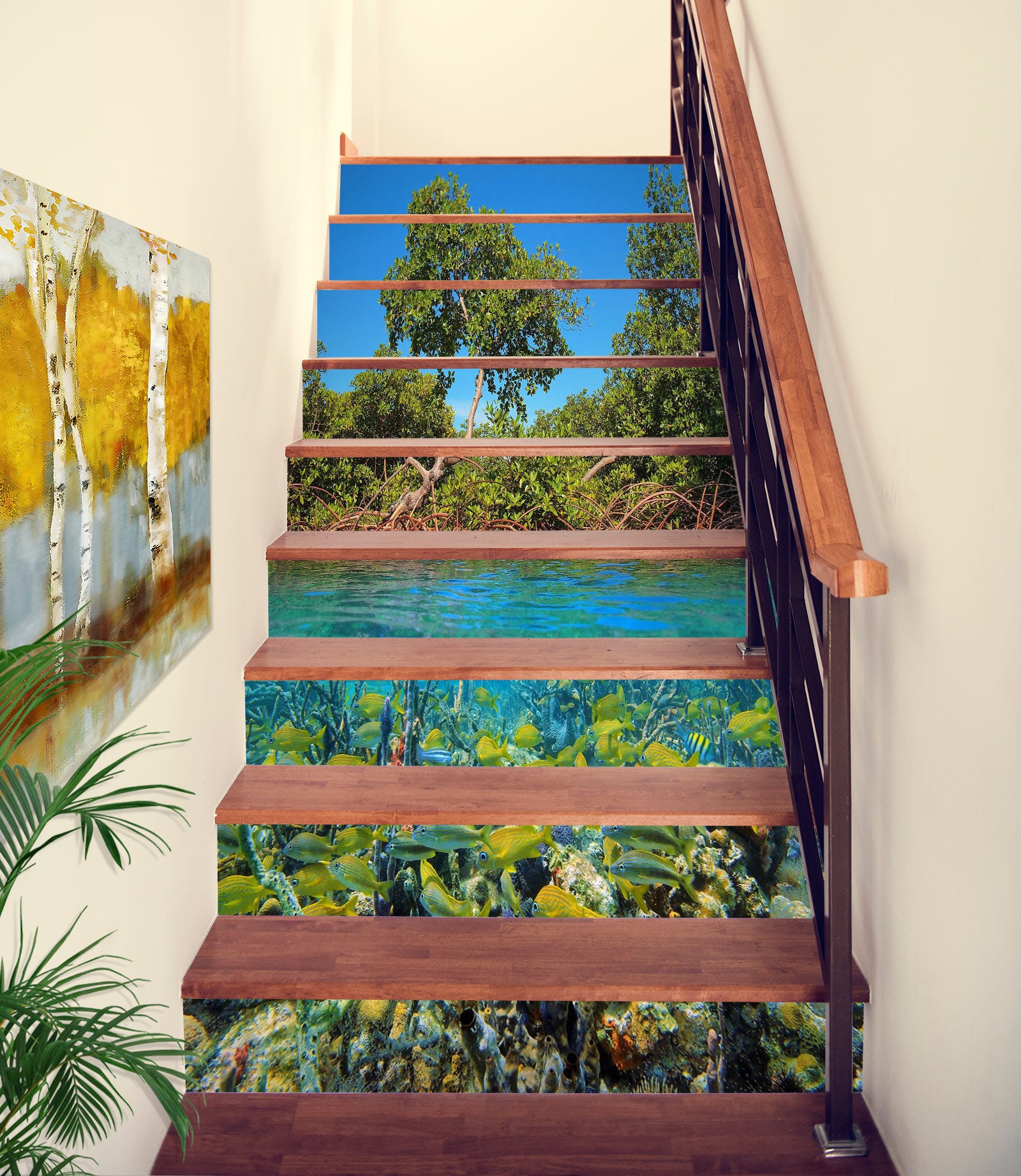 3D Fresh Trees And River Water 342 Stair Risers