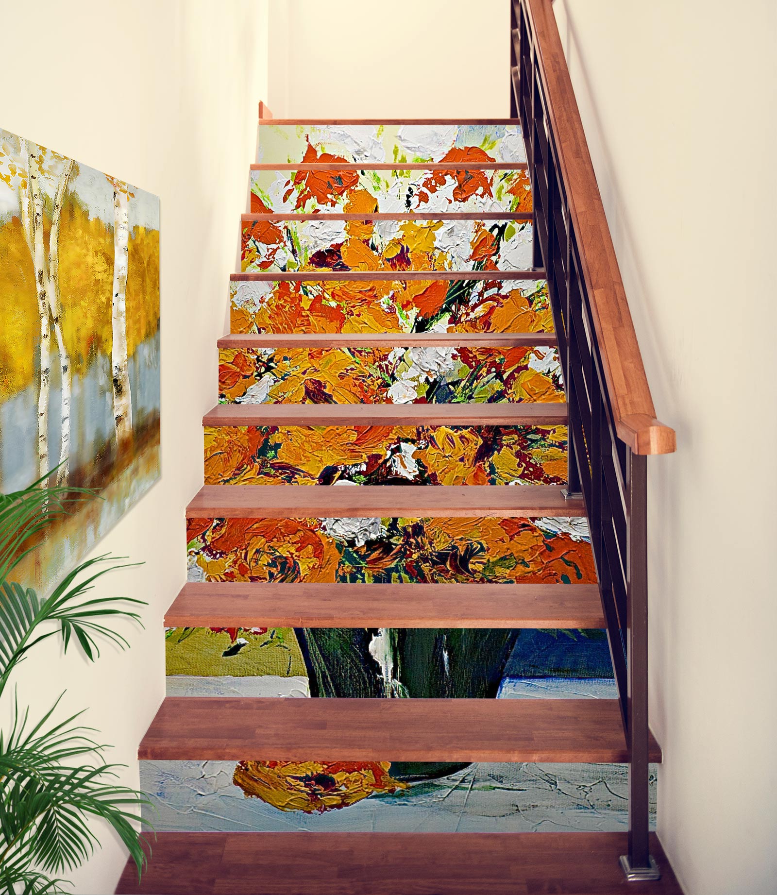 3D Brown Tree Leaves Oil Painting 89154 Allan P. Friedlander Stair Risers