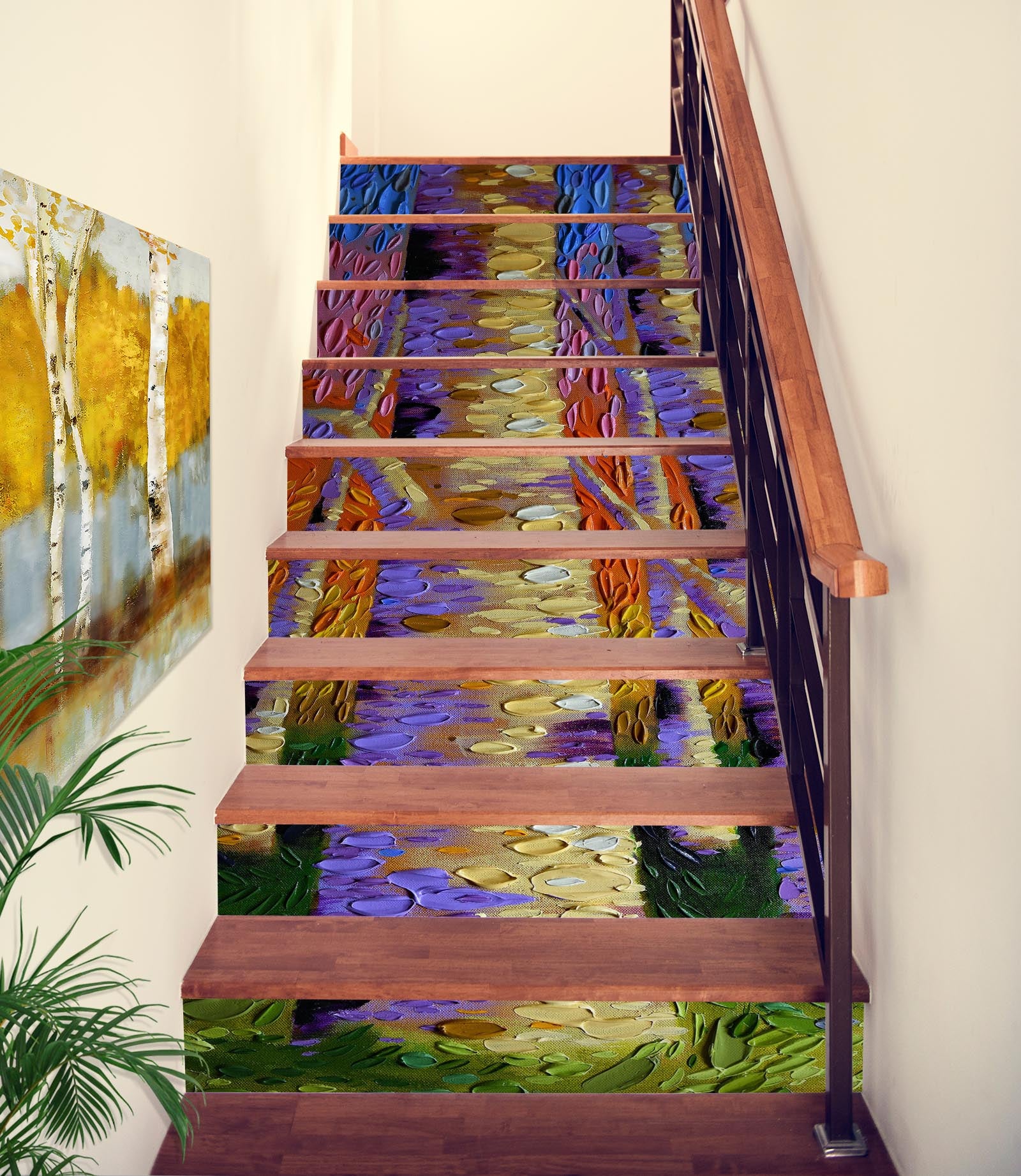 3D Tree Trunk Oil Painting 96156 Dena Tollefson Stair Risers